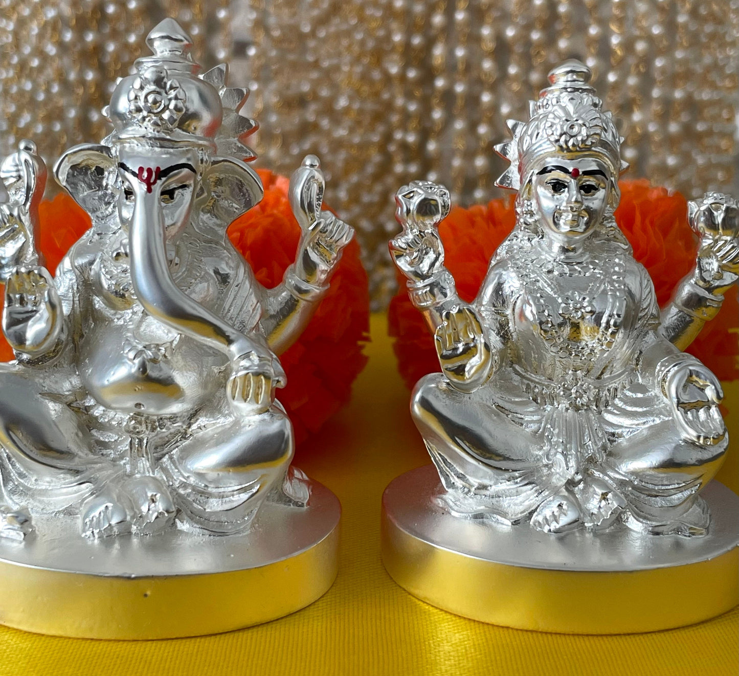 White and Gold Lakshmi and Ganesh Figurines Murtis Diwali Pooja House-Warming Gifts New Home