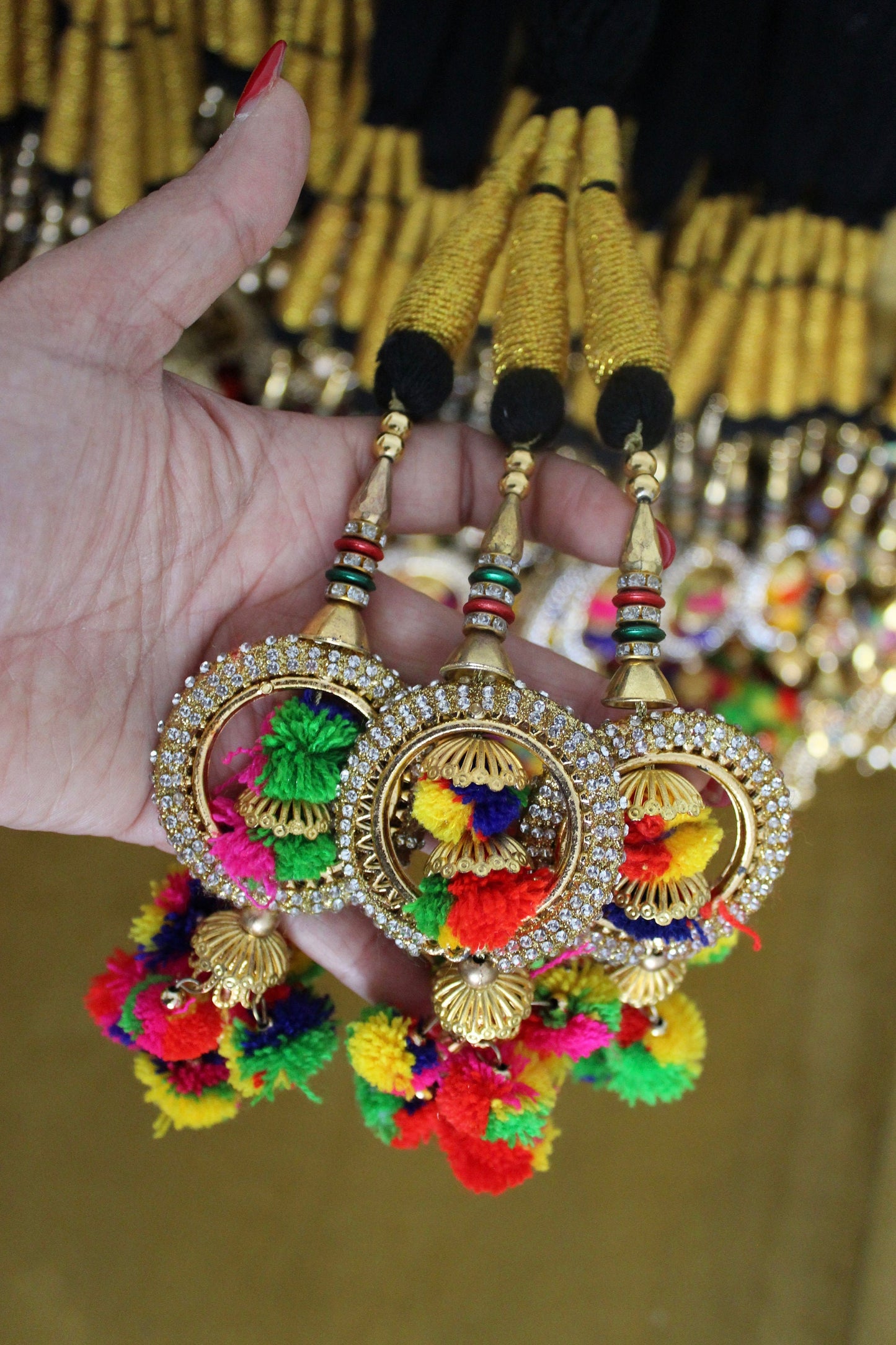Gold Multi Pom Pom Parandi: Punjabi Wedding Hair Braid Accessory