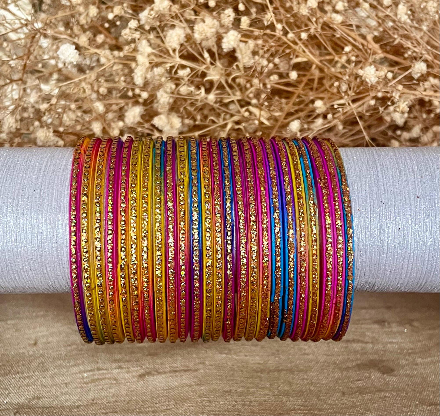 12 Glass Glitter Bangles- Multi Coloured Jalwa Bangles