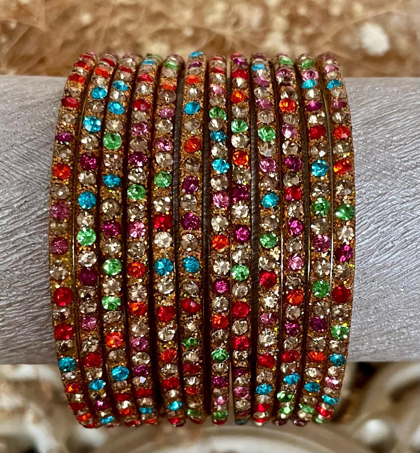 Multi Coloured Glass Bangles with sparkling LCD stones| 12 Bangles