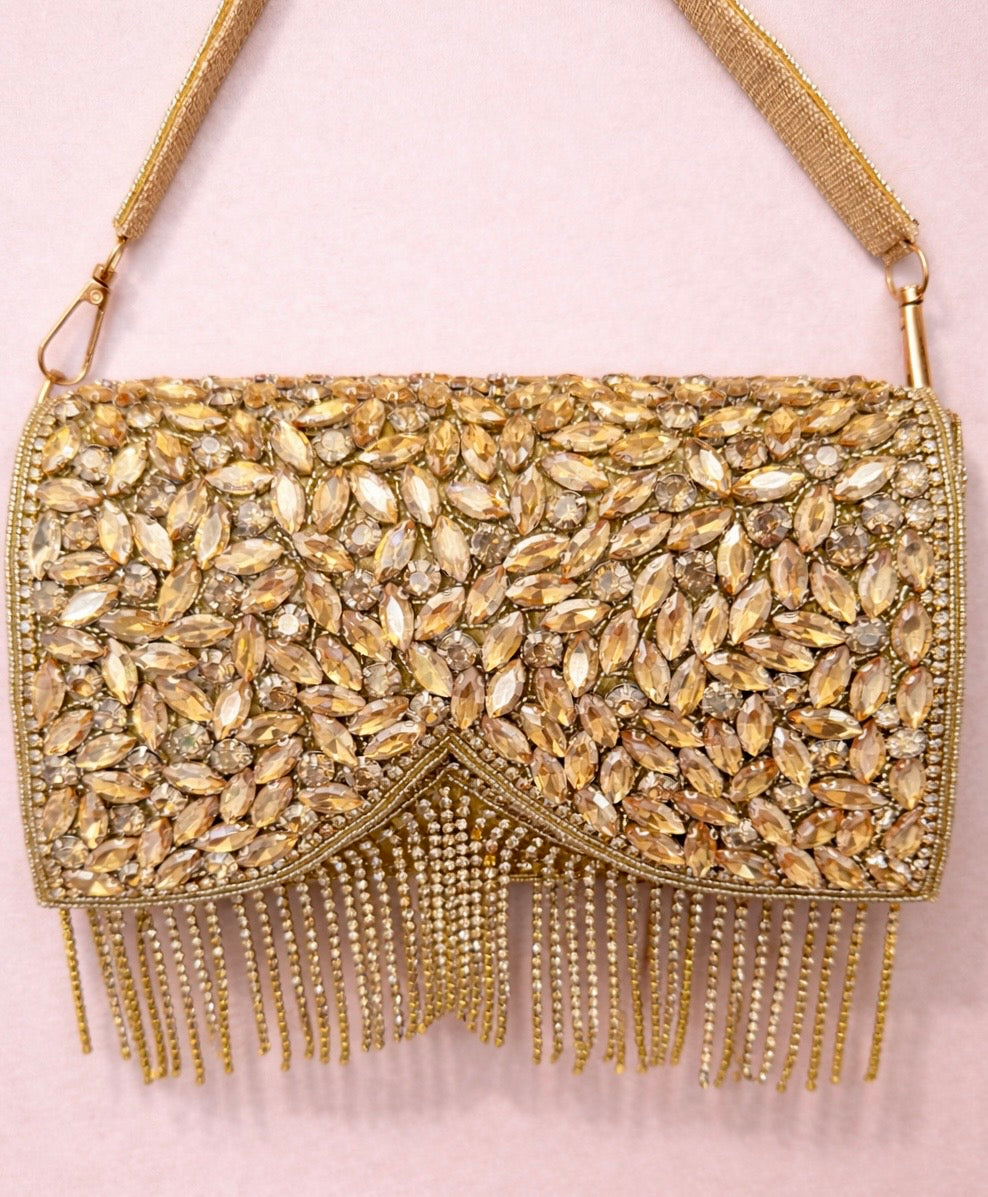 Gold Embellished Bridal Clutch | Statement Wedding Handbag | Beaded Evening Bag