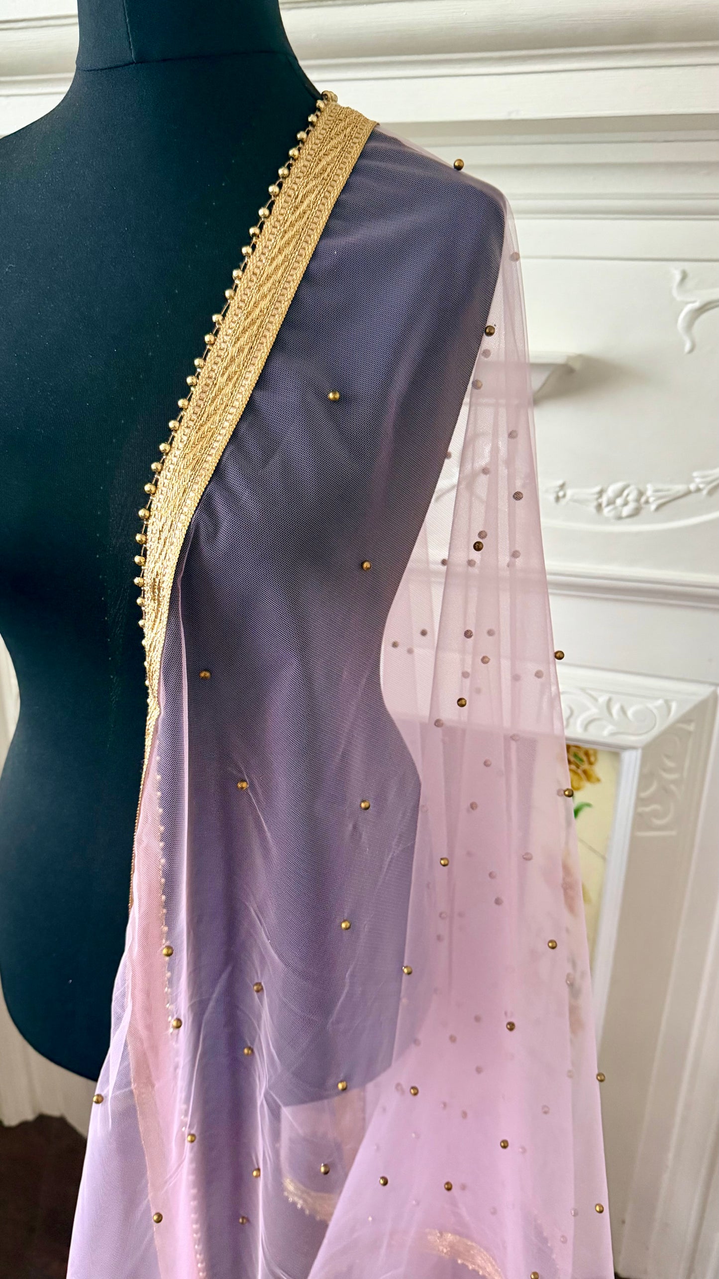 Pink Net Dupatta| Sample Sale| Net| All over beads| Border | Latkan| Clearance might have slight defects**