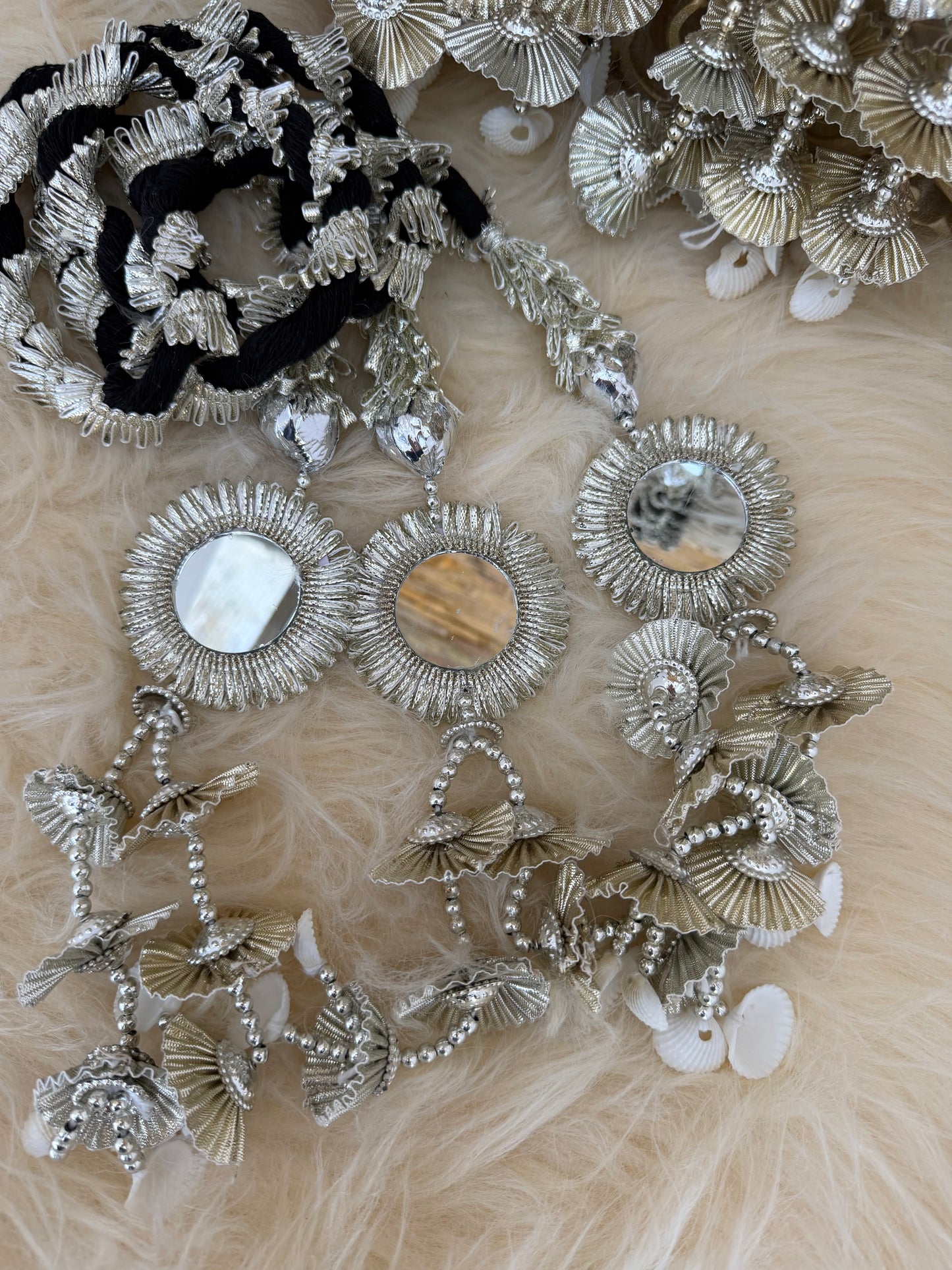 Silver Mirror Paranda with Gota Braid Maiyoon Mehendi Punjabi Wedding Hair Accessory