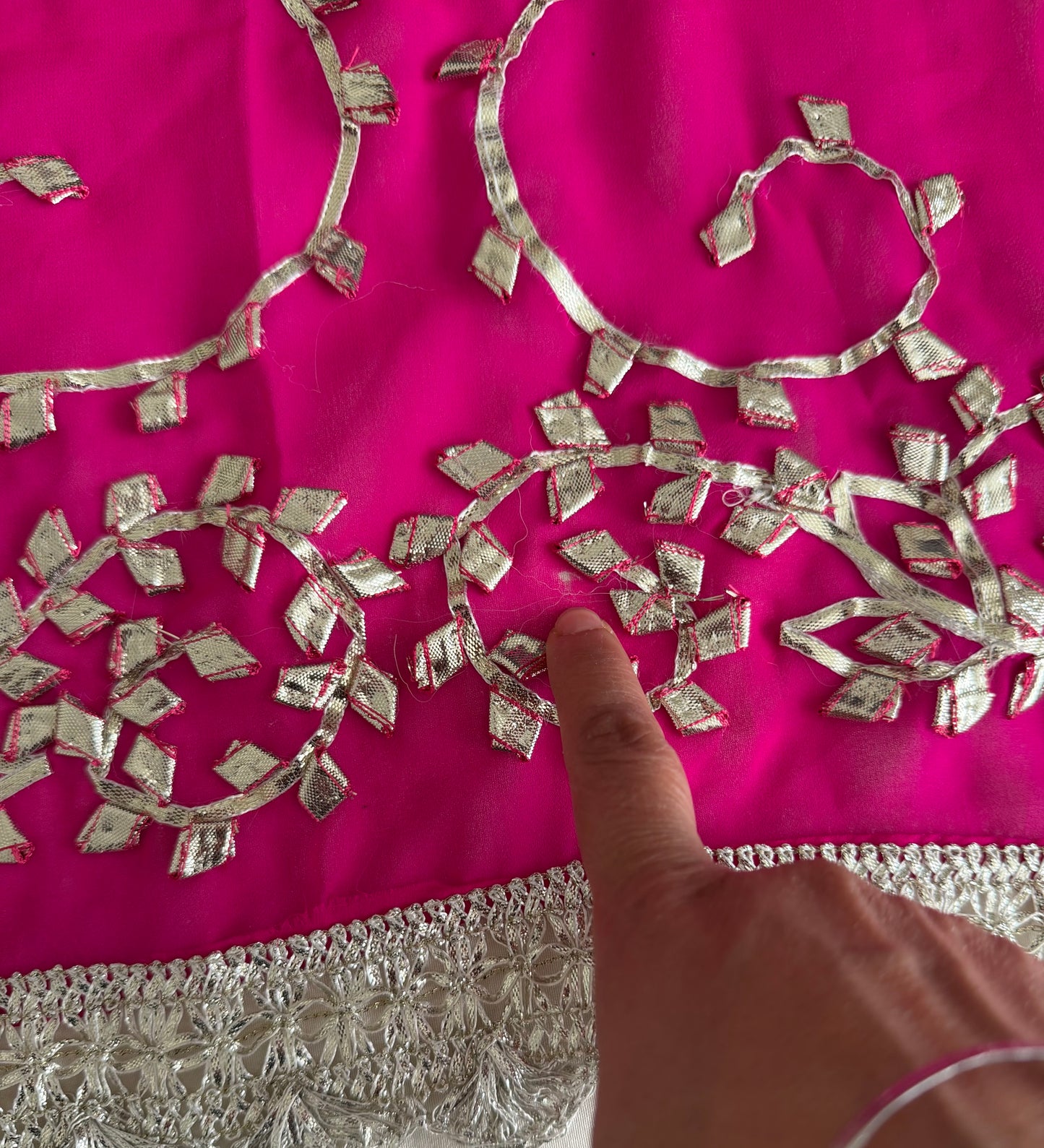 Hot-Pink Silver Georgette Dupattas Heavy gota work border Scarf Chunni Chunri Odhni| Clearance|Defects