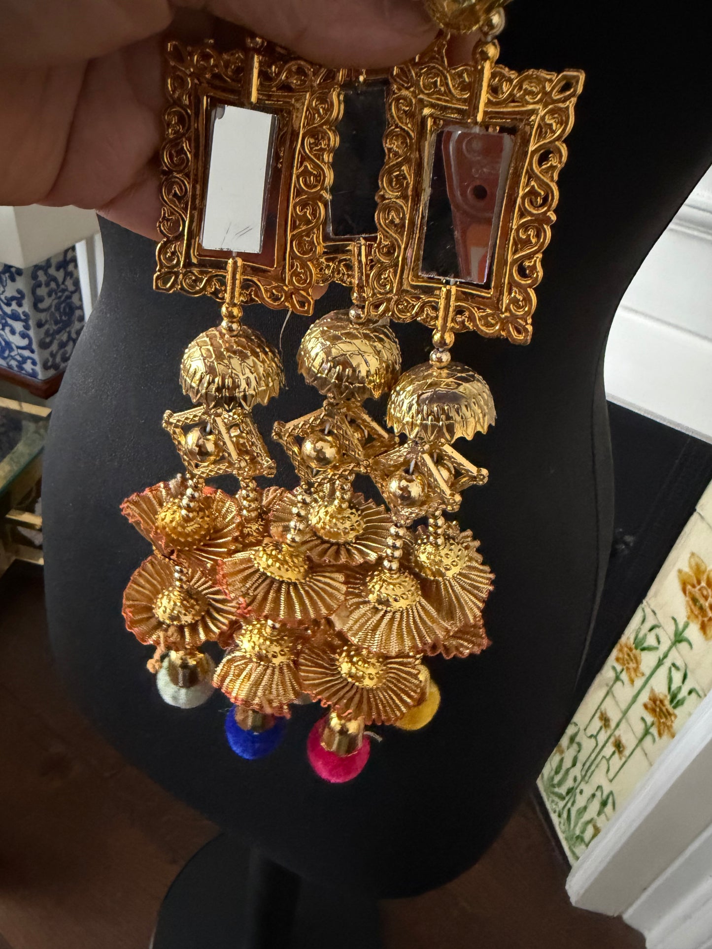 Gold Baubles Mirror Paranda Parande Mehendi Sangeet Maiyo Hair Braids Punjabi Weddings Phulkari