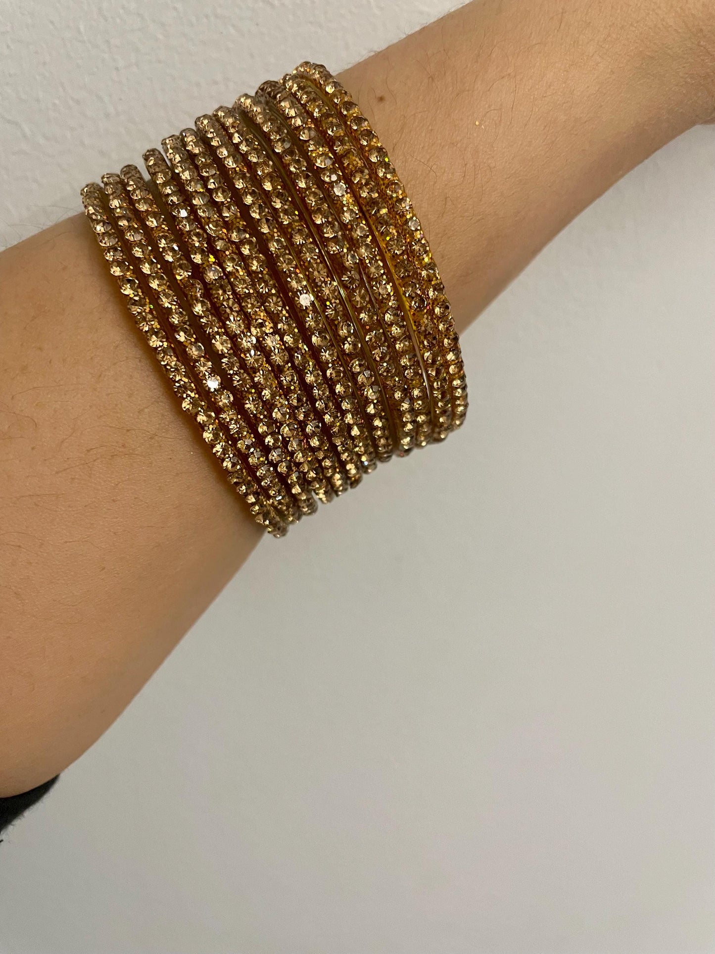 Golden Glass Bangles with golden LCD stones| 12 Bangles