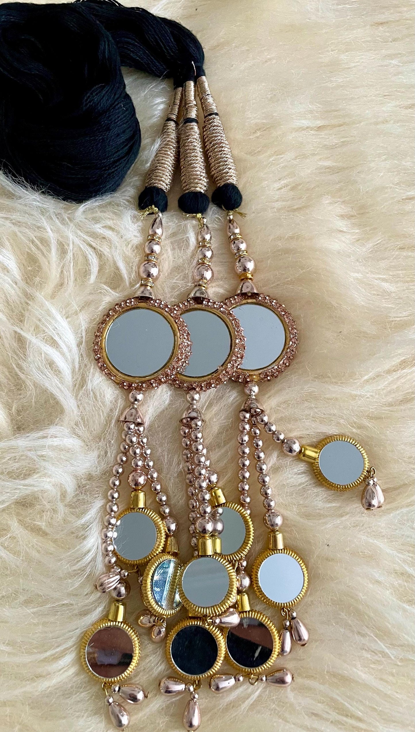 Mirror Paranda: Punjabi Hair Braid Accessory with Copper-Gold Latkans