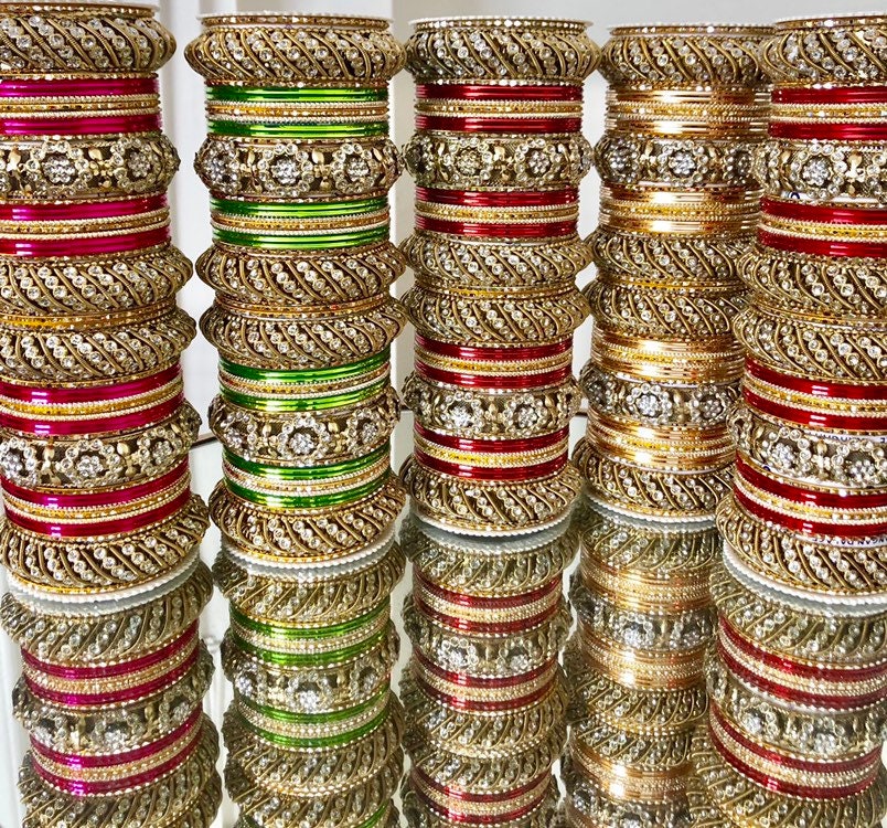 Indian Bangles Jewellery Full Bridal Long Set Rajwada Style Karwachauth Navratri Wedding Eid Bollywood Set for two Hands 46 Bangles