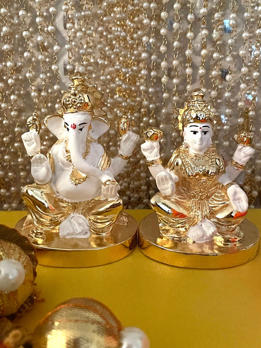 White and Gold Lakshmi and Ganesh Figurines Murtis Diwali Pooja House-Warming Gifts New Home