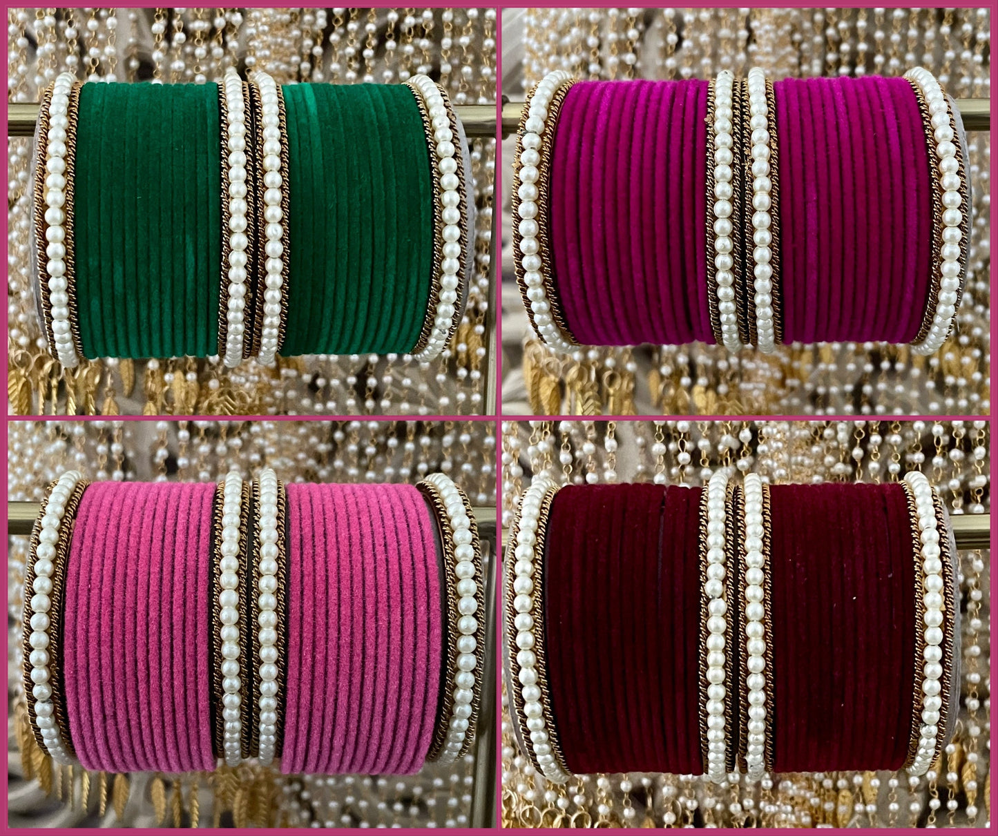 Velvet & Pearl Bangle Stack: Indian Wedding Jewelry (28 Bangles)