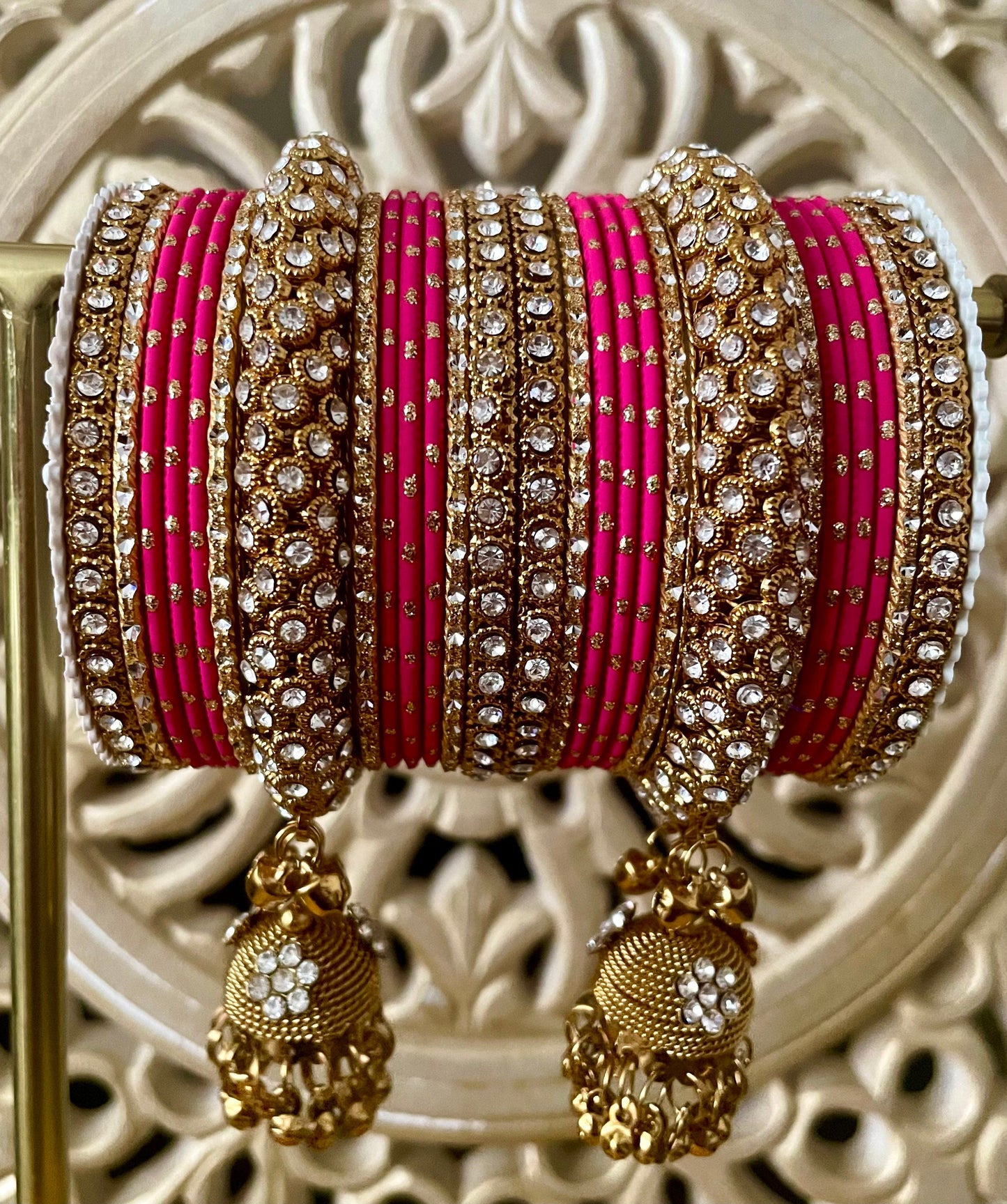 Extra Large 2-12 Indian Bangles Stack, Jewellery Metal Bollywood Weddings Eid Diwali Parties Dangling Jhumki
