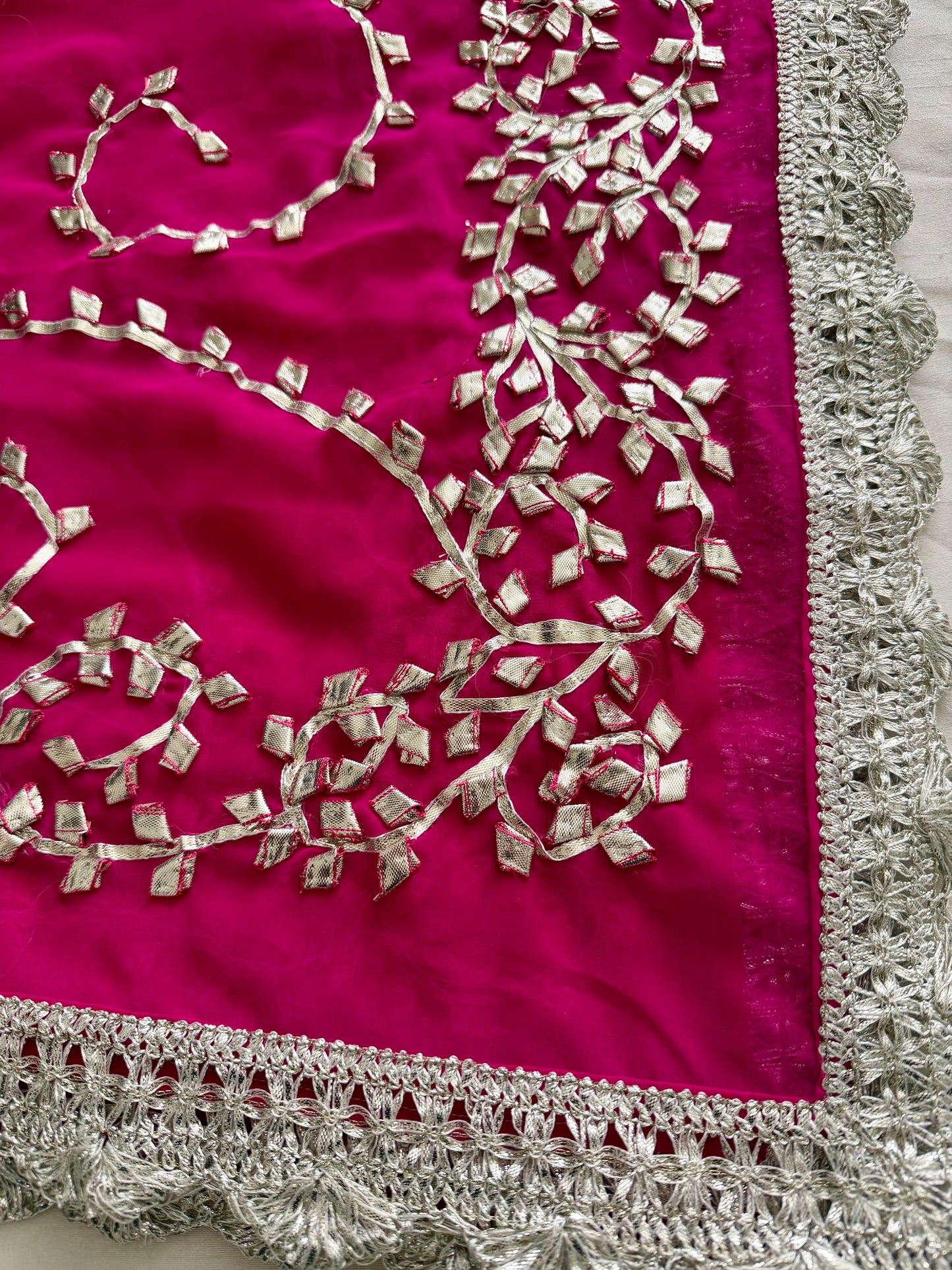Hot-Pink Silver Georgette Dupattas Heavy gota work border Scarf Chunni Chunri Odhni| Clearance|Defects