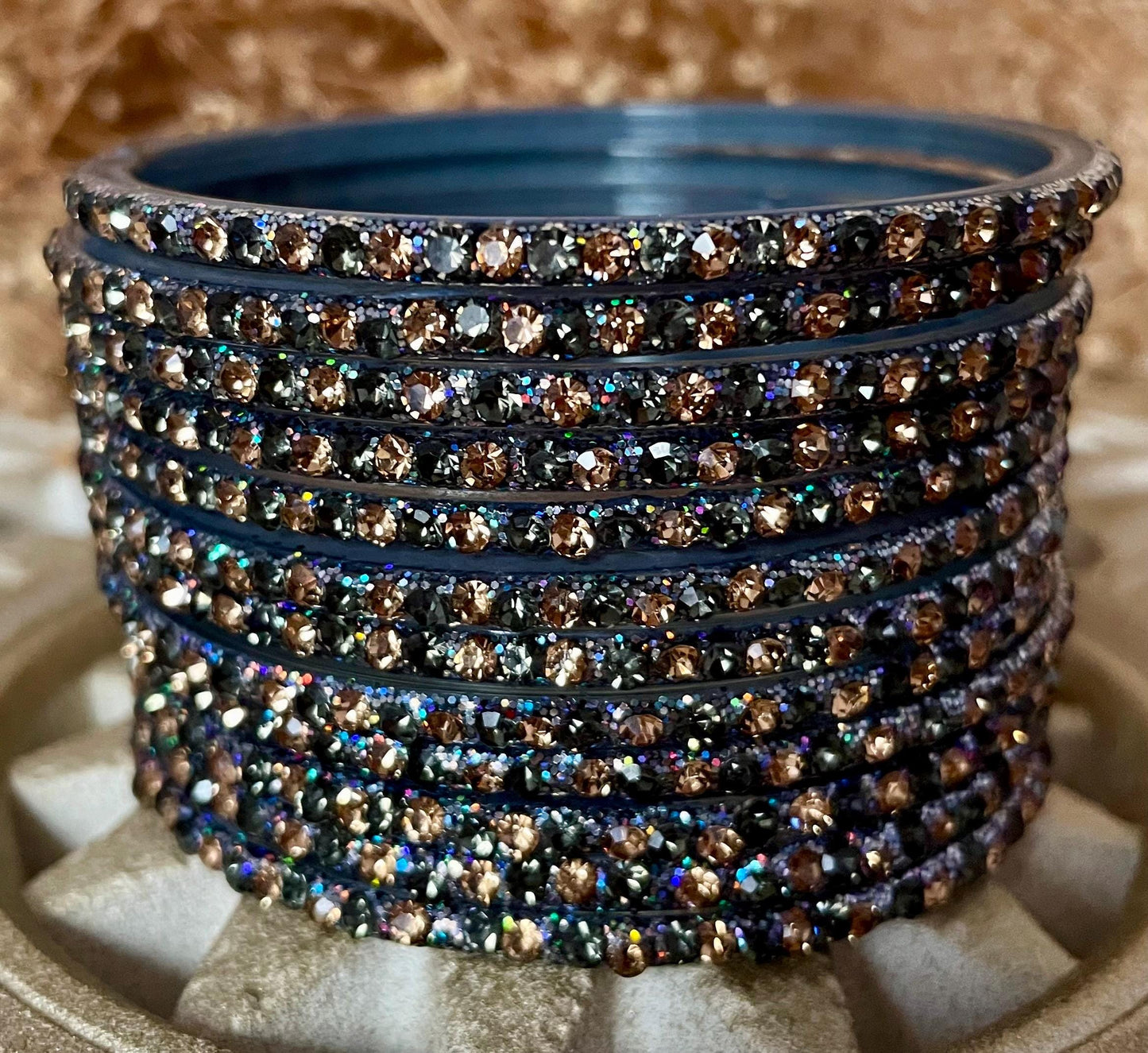 Grey Glass Bangles with sparkling LCD stones| 12 Bangles