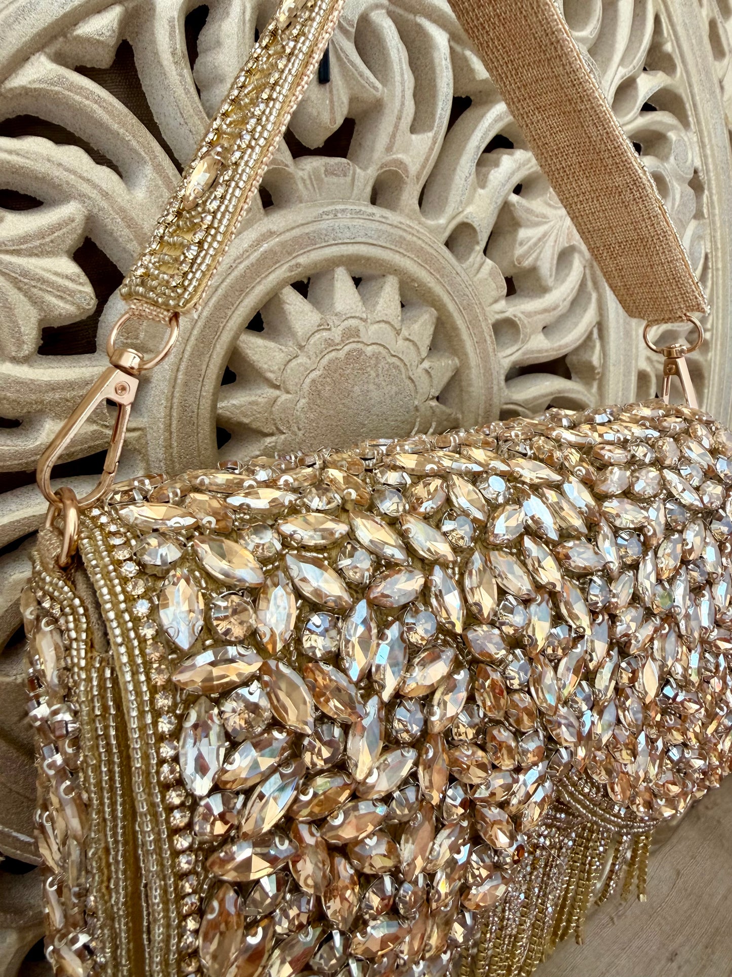 Gold Embellished Bridal Clutch | Statement Wedding Handbag | Beaded Evening Bag