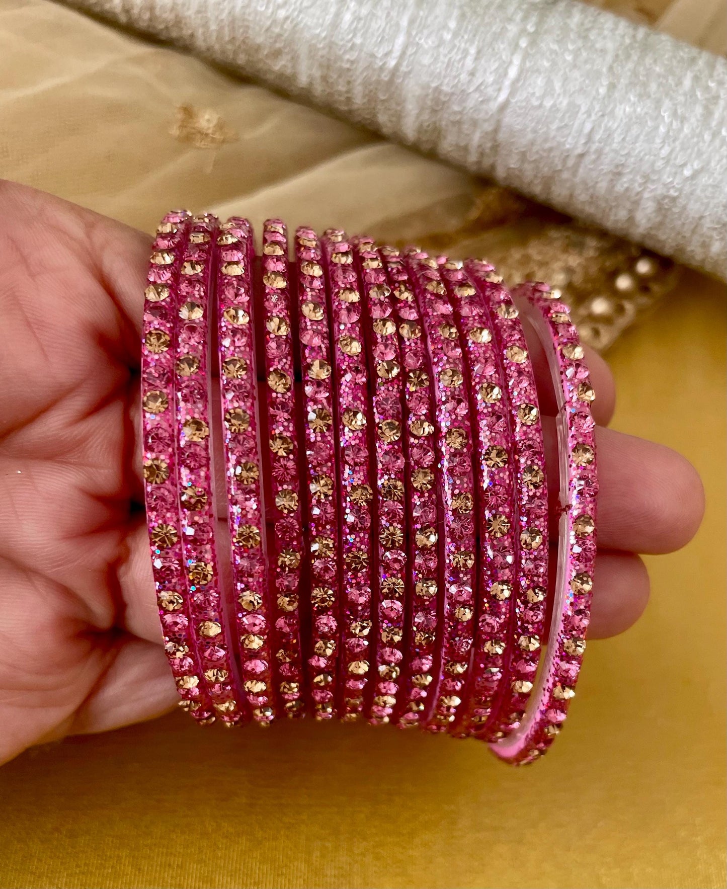 Glass Bangles- Light Pink Velvet for Karwa Chauth Eid Diwali