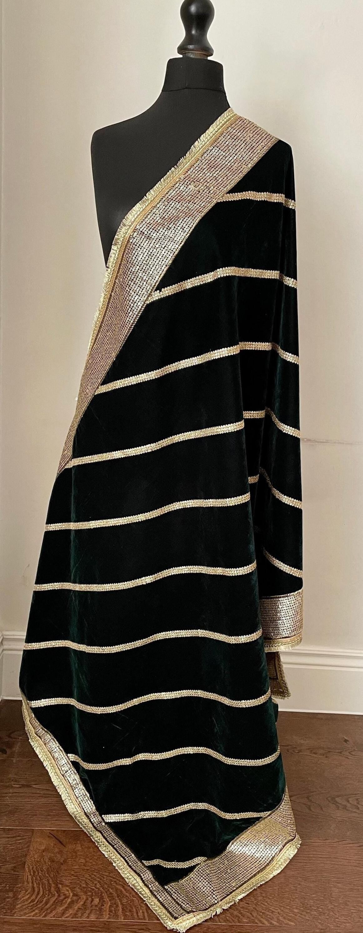 Green Velvet Sequin Embroidered Shawl Duppattas for Winters Weddings Lohri dressing update Salwar Kameez Lehengas Kurtis for the Festive Season
