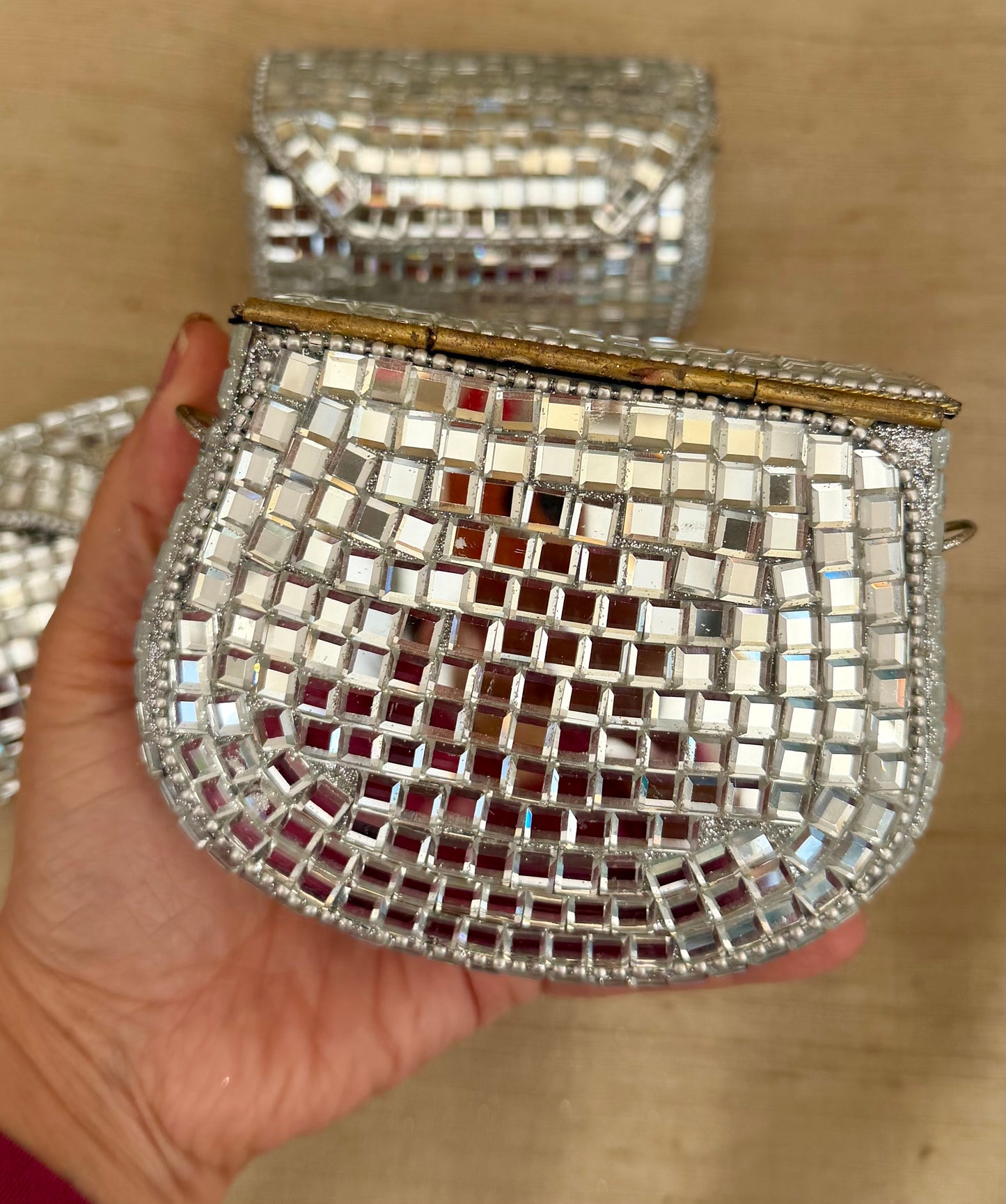 Glistening Mirrors Metal Mini Clutch Evening bags| Minaudière| Choise from Silver or Copper Finishes