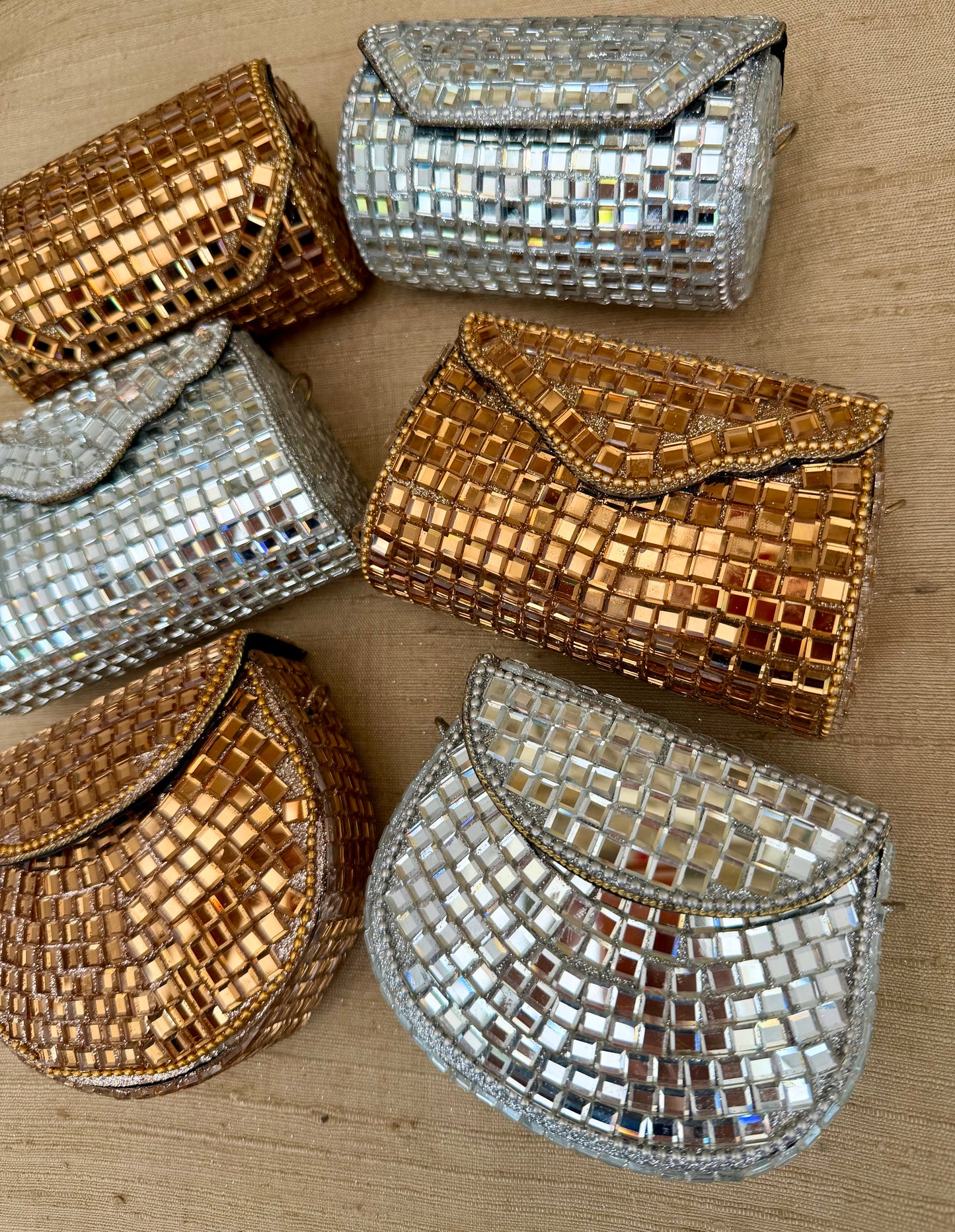 Glistening Mirrors Metal Mini Clutch Evening bags| Minaudière| Choise from Silver or Copper Finishes
