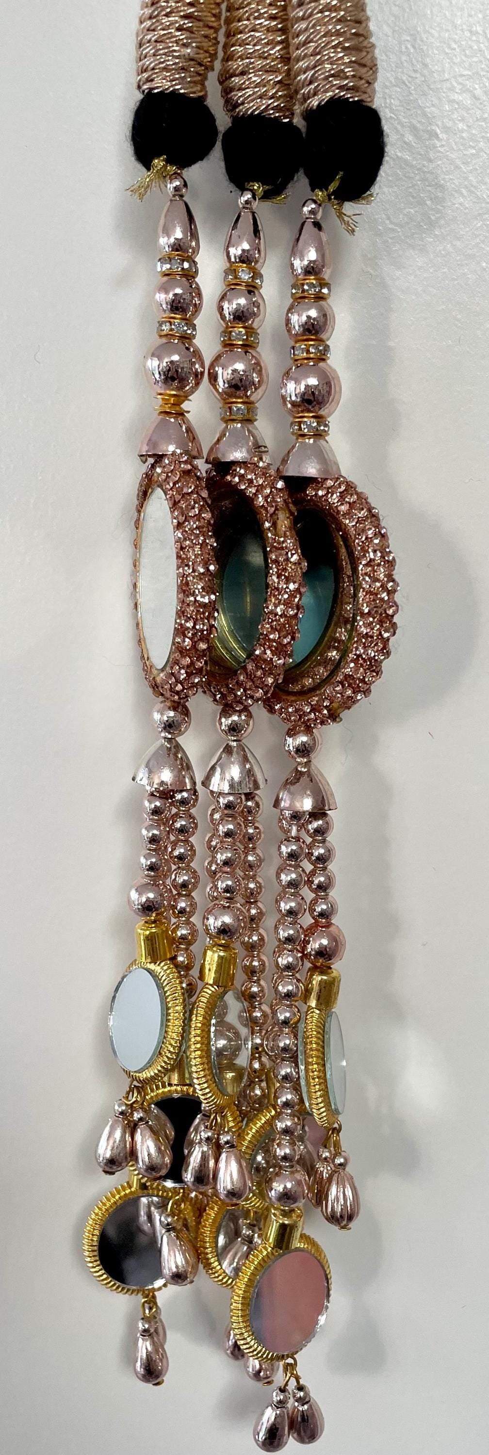 Mirror Paranda: Punjabi Hair Braid Accessory with Copper-Gold Latkans