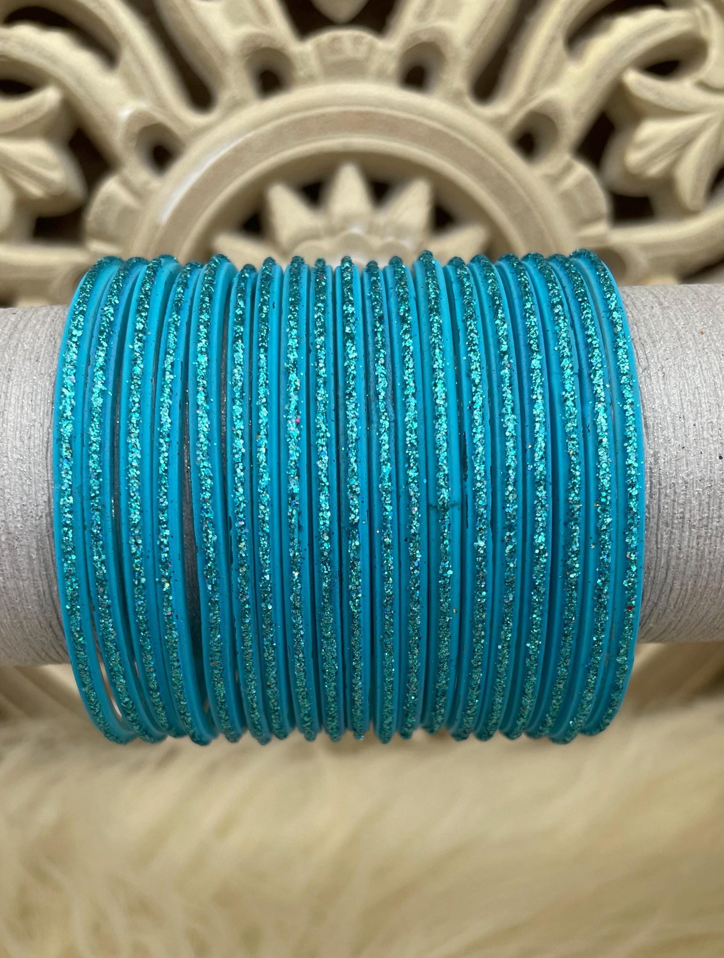 Glass Bangles- Light Blue Firozi Aqua Colour Pack of 12 Glitter