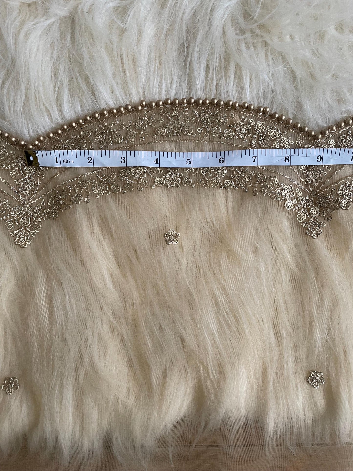 Gold Net Dupatta: Scalloped Sequin Border, Beaded Edges