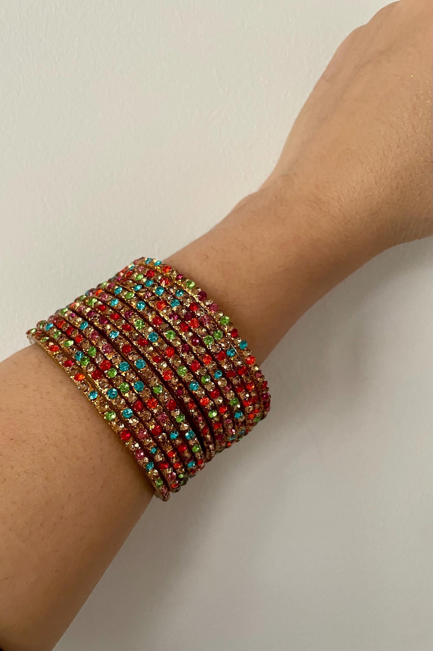 Multi Coloured Glass Bangles with sparkling LCD stones| 12 Bangles