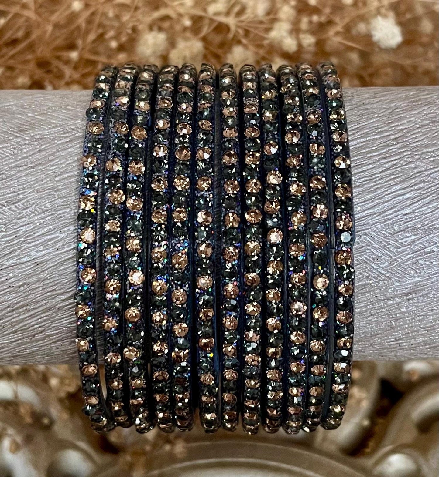 Grey Glass Bangles with sparkling LCD stones| 12 Bangles