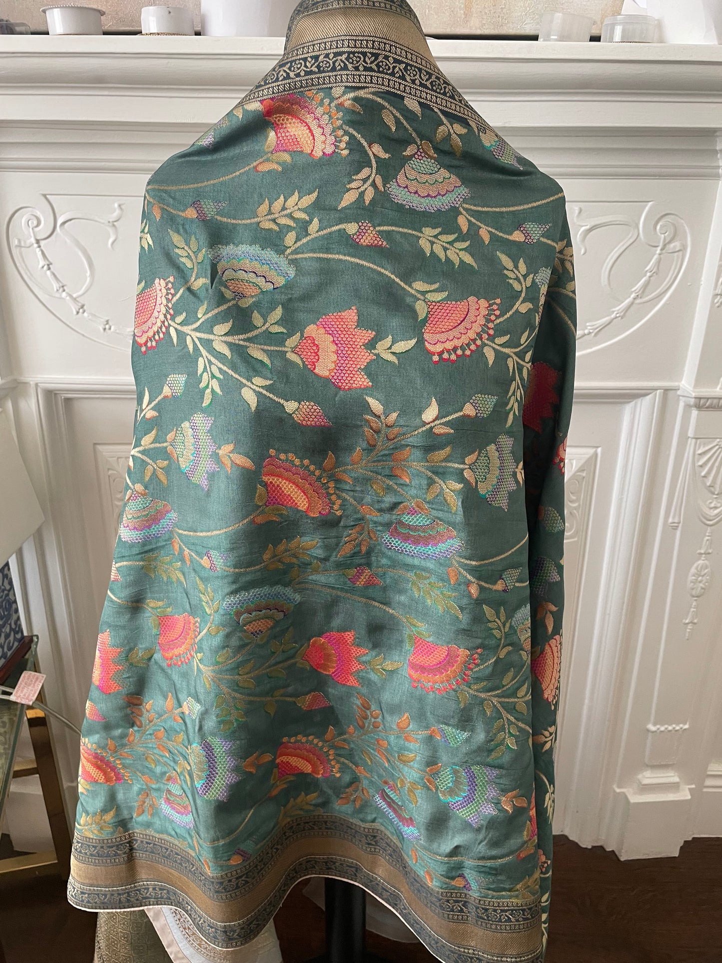 Vintage Muted Teal with Greyish undertones. Elegant & Suave Benarsi Banarsi Zari Woven Silk Duppattas Scarf Chunni Chunri Odhni