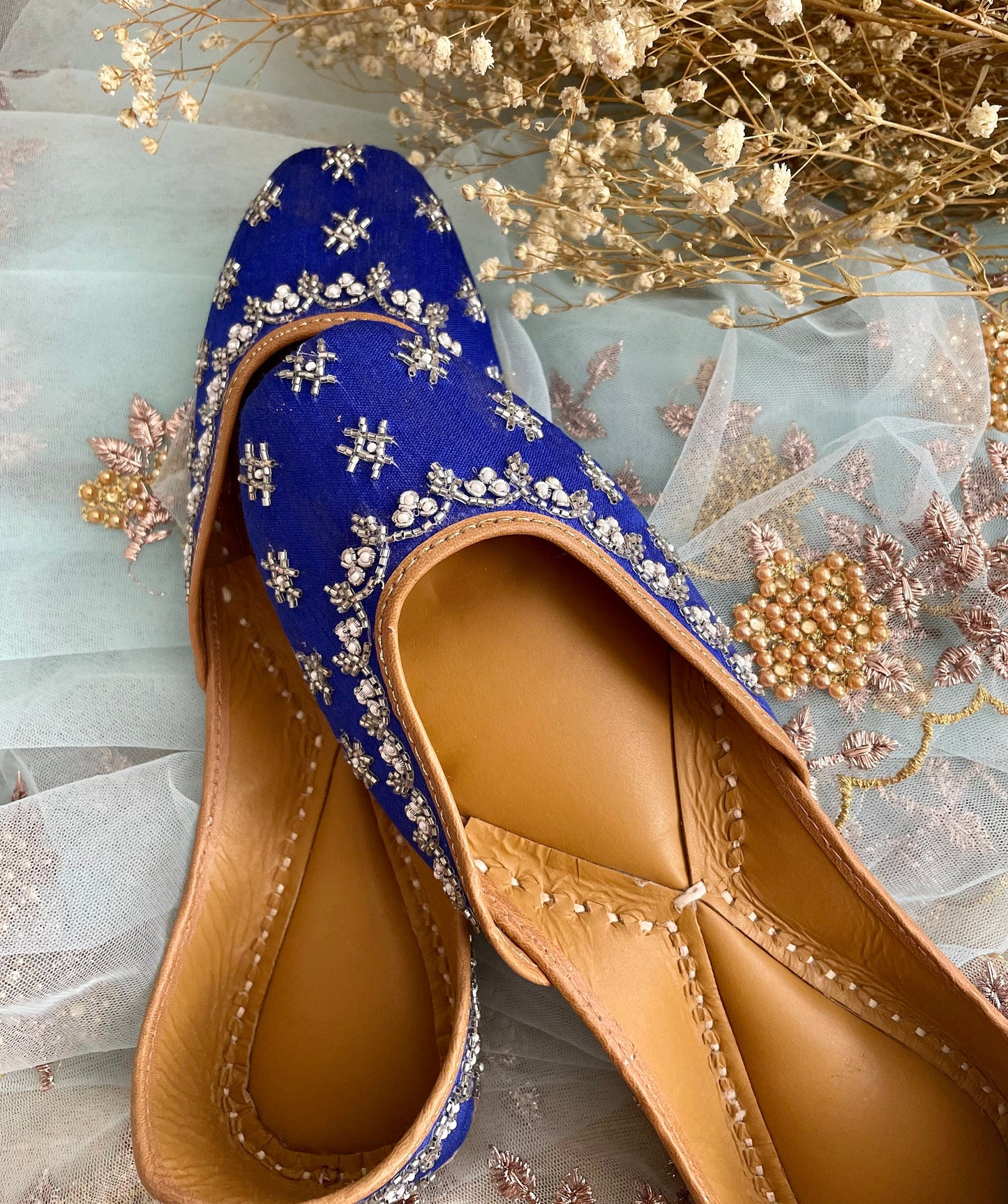 Blue Juttis Punjabi Jooti Women Shoes Khussa Embroidered pumps Bridal Shoes