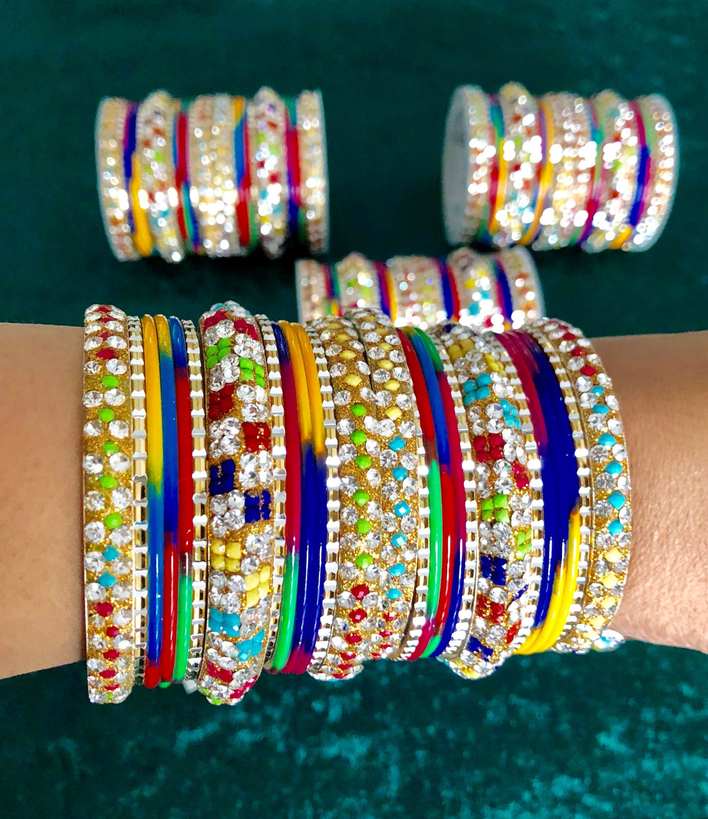 Multi Indian Bangle Stack Jewellery Bangles Set with Jewelled Kangans Diamante | Metal Bangles | Bollywood Bangles | 26 Bangles