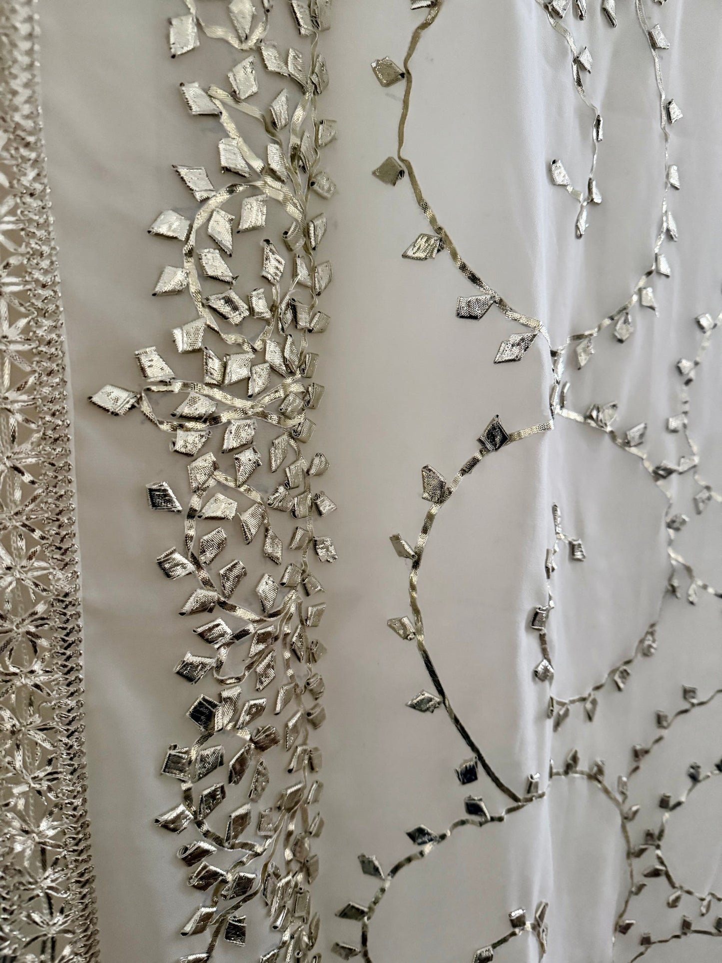 Silver White Georgette Modest Dupattas Heavy gota work border Scarf Chunni Chunri Odhni| Clearance