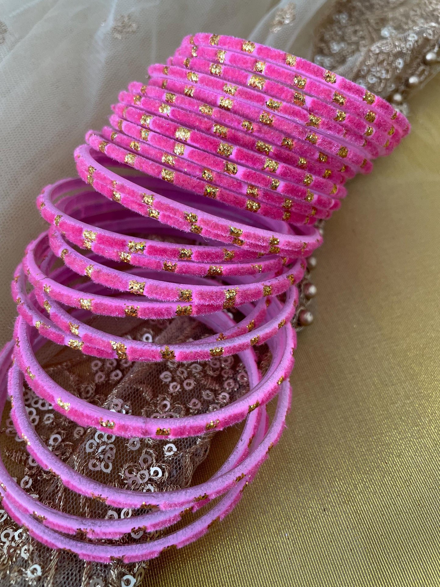 Glass Bangles- Light Pink Velvet for Karwa Chauth Eid Diwali