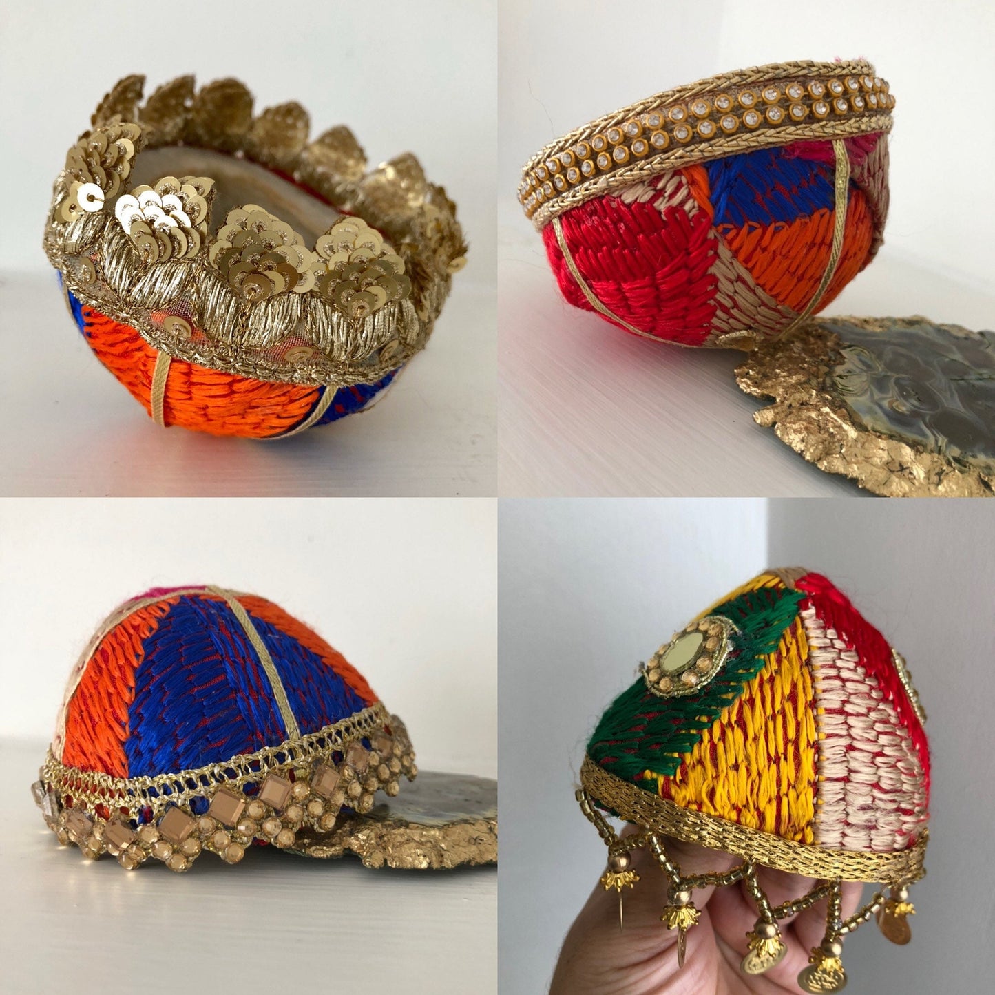 10 x Phulkari Thuttis Decorated Coconut Halves Nariyal essential Sikh Wedding Ladies Milni South Indian Wedding Accessory Asian Weddings