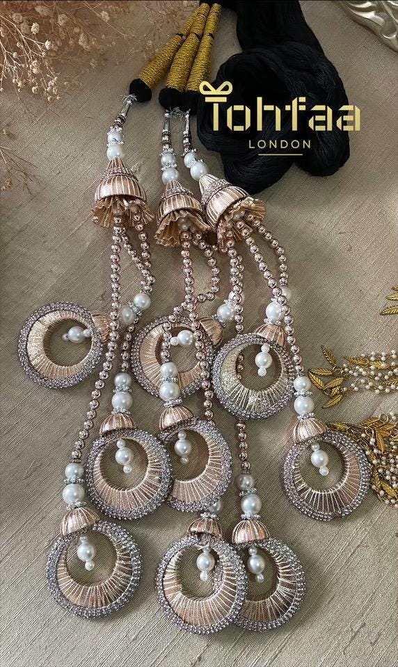 Bridal Paranda: Rose Gold Punjabi Hair Tassel with Pearls