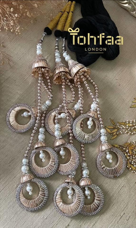 Bridal Paranda: Rose Gold Punjabi Hair Tassel with Pearls