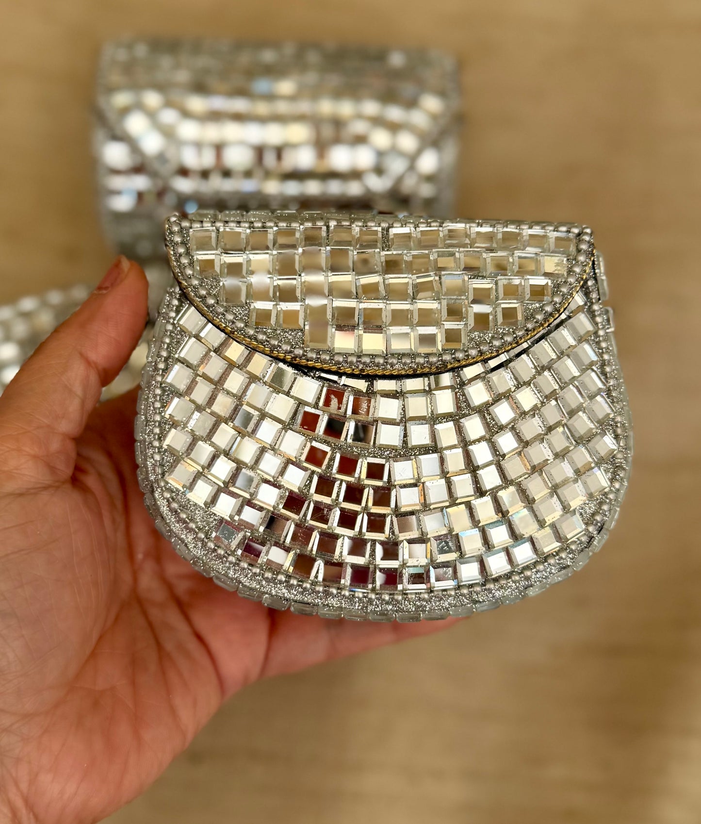 Glistening Mirrors Metal Mini Clutch Evening bags| Minaudière| Choise from Silver or Copper Finishes