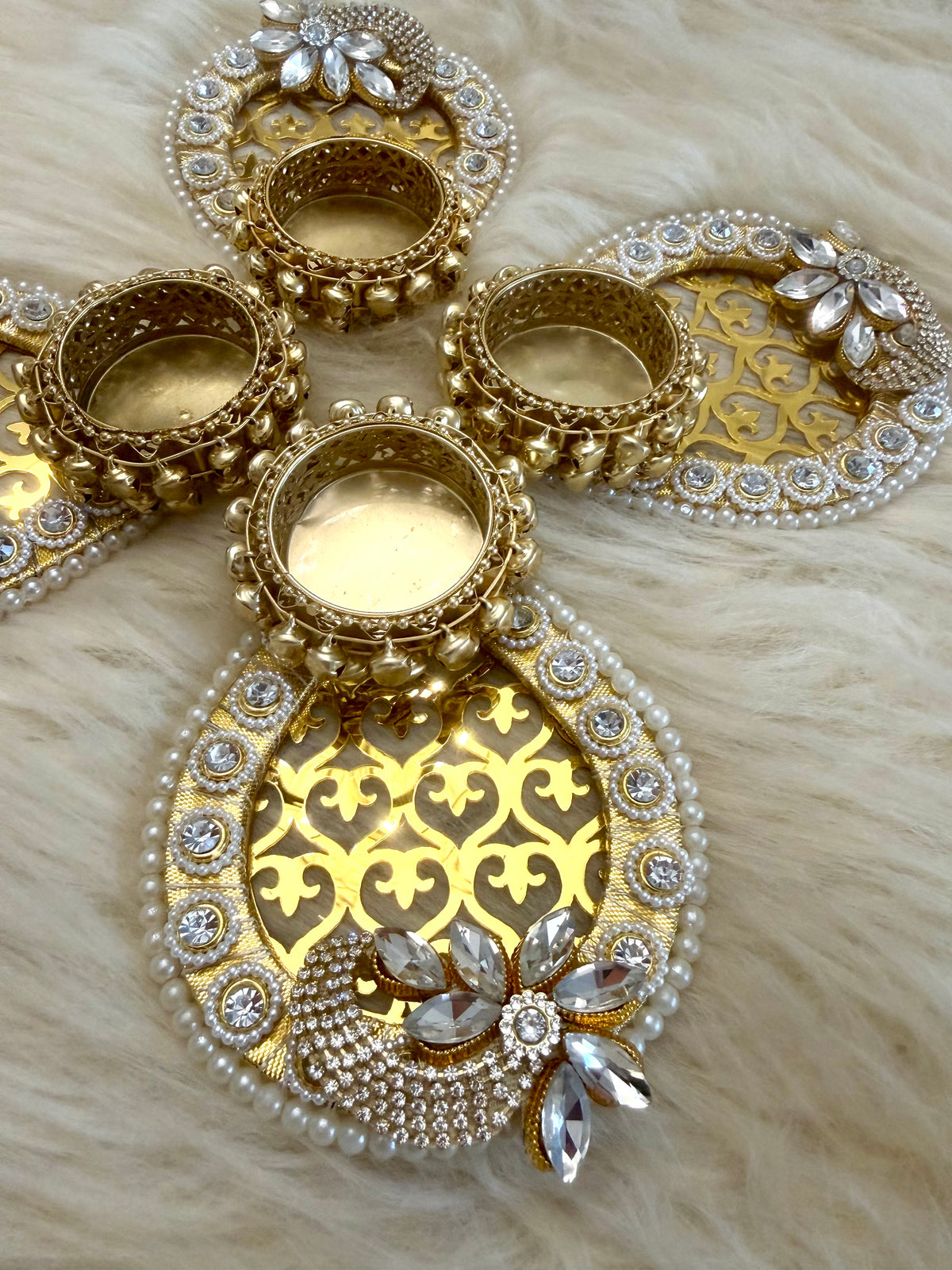 2x Pear Shaped Ghungroo Design Large Tea light Candle Holders Metal Mirrored and Diamantés Diyas | Diwali Decor | Navratri | Thaal Decoration