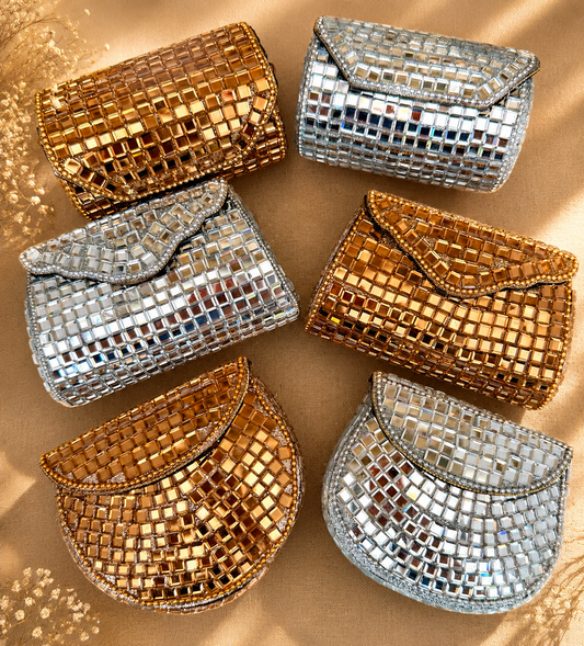 Glistening Mirrors Metal Mini Clutch Evening bags| Minaudière| Choise from Silver or Copper Finishes