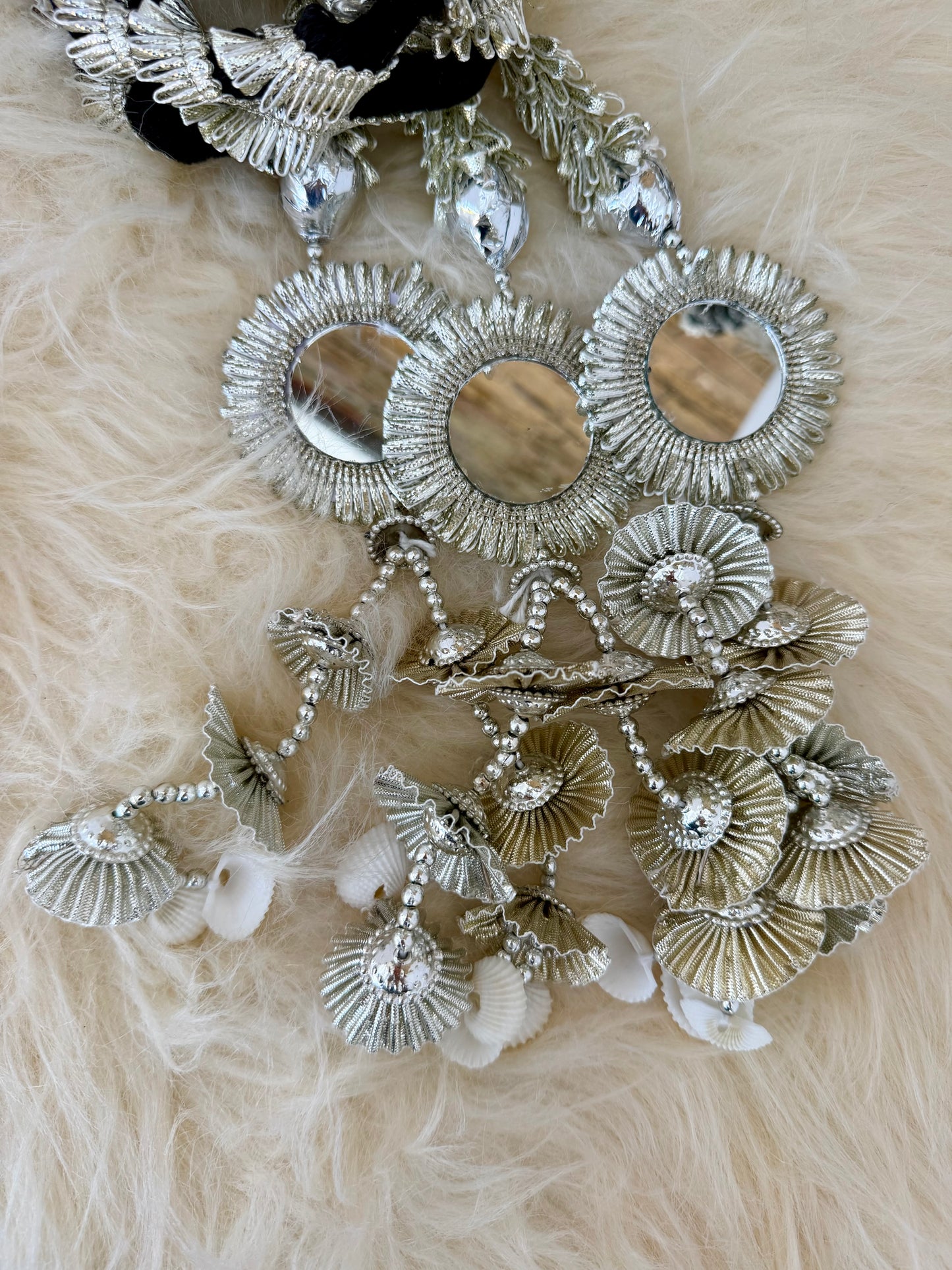 Silver Mirror Paranda with Gota Braid Maiyoon Mehendi Punjabi Wedding Hair Accessory