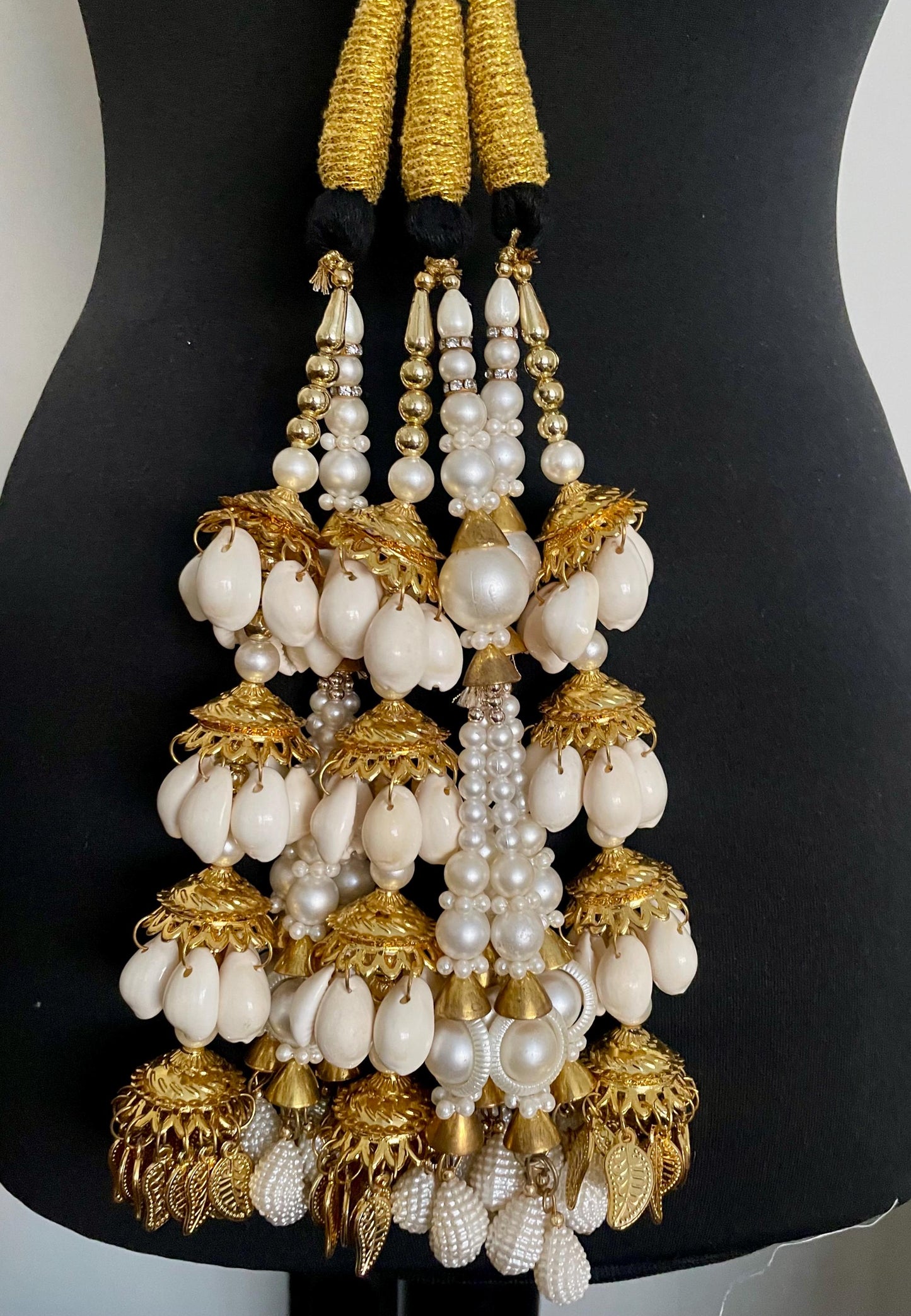 Bridal Paranda: Punjabi Wedding Hair Braid Tassel with Pearl & Cowrie Shell