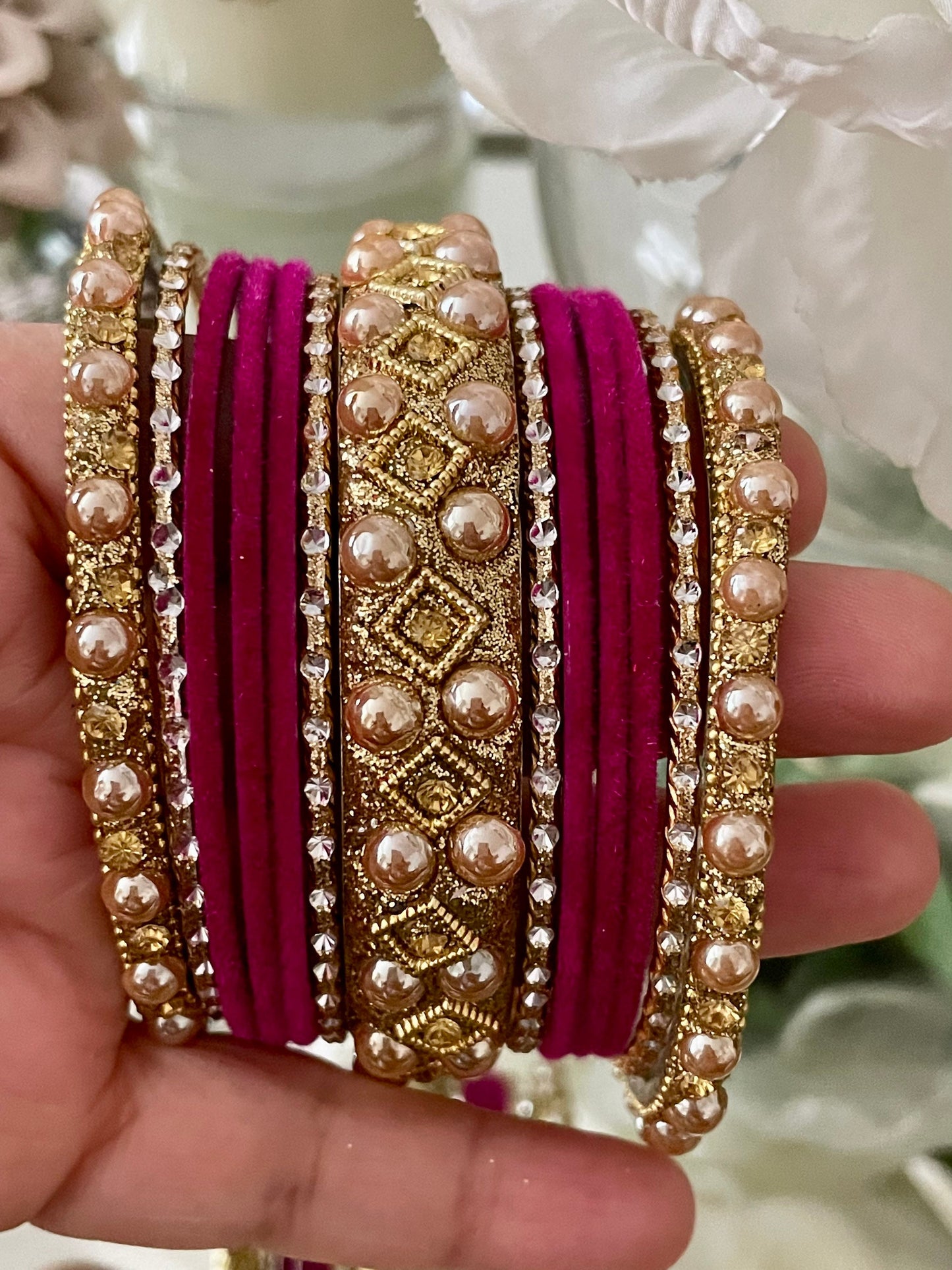 Indian Jewellery Bangles Stack Jewellery Velvet Metal Bangles Broad Kangan Perfect for Eid |Budget Item|