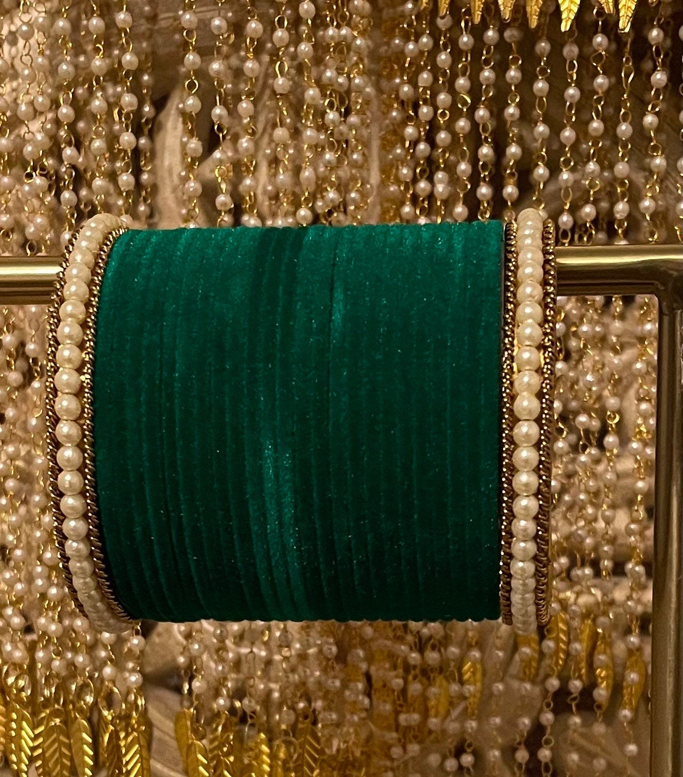 Velvet & Pearl Bangle Stack: Indian Wedding Jewelry (28 Bangles)