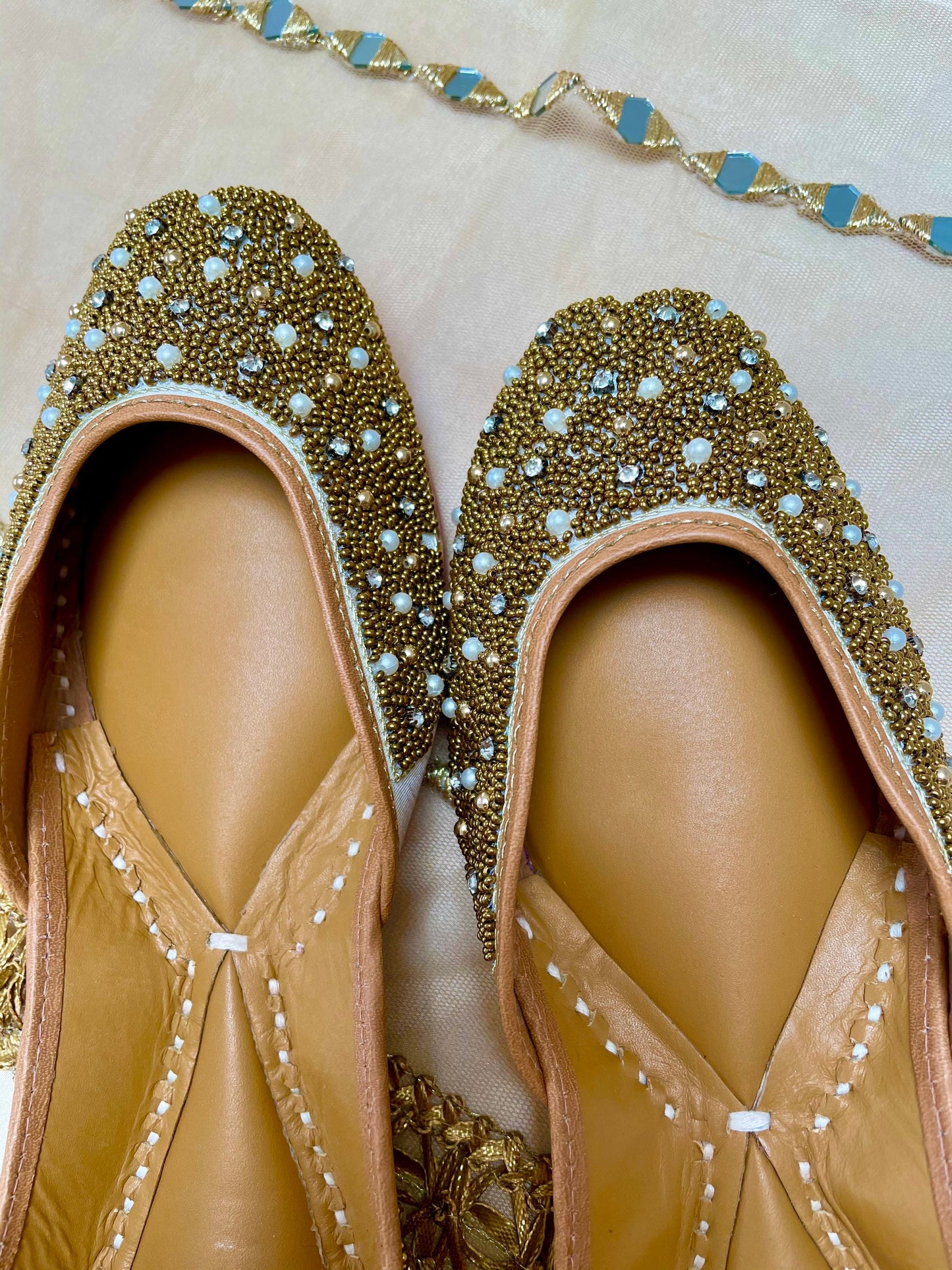 Ornate Gold Clustered Juttis Punjabi Jooti Women Shoes Khussa Embroidered pumps Bridal Shoes