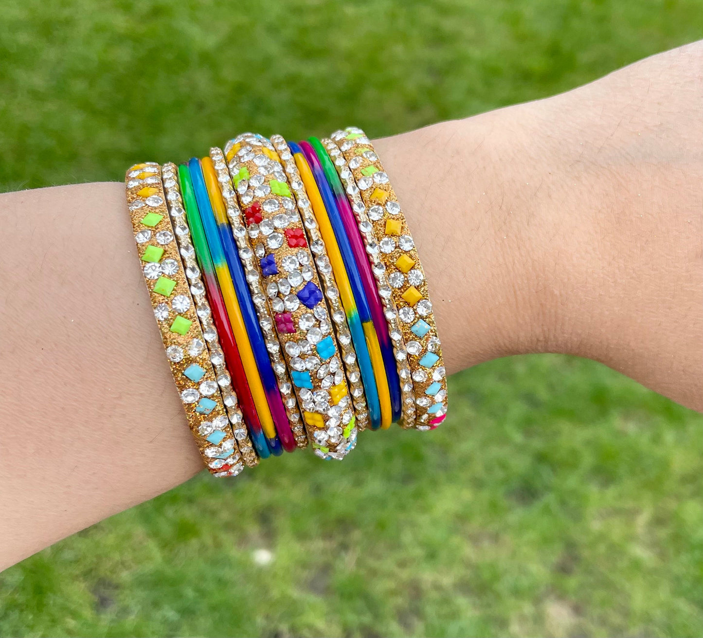 Multi Indian Bangle Stack Jewellery Bangles Set with Jewelled Kangans Diamante | Metal Bangles | Bollywood Bangles | 26 Bangles