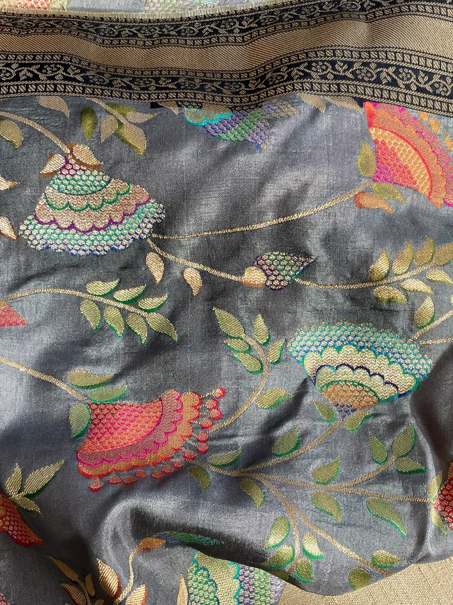 Grey Gray Elegant & Suave Benarsi Banarsi Zari Woven Silk Duppattas Scarf Chunni Chunri Odhni