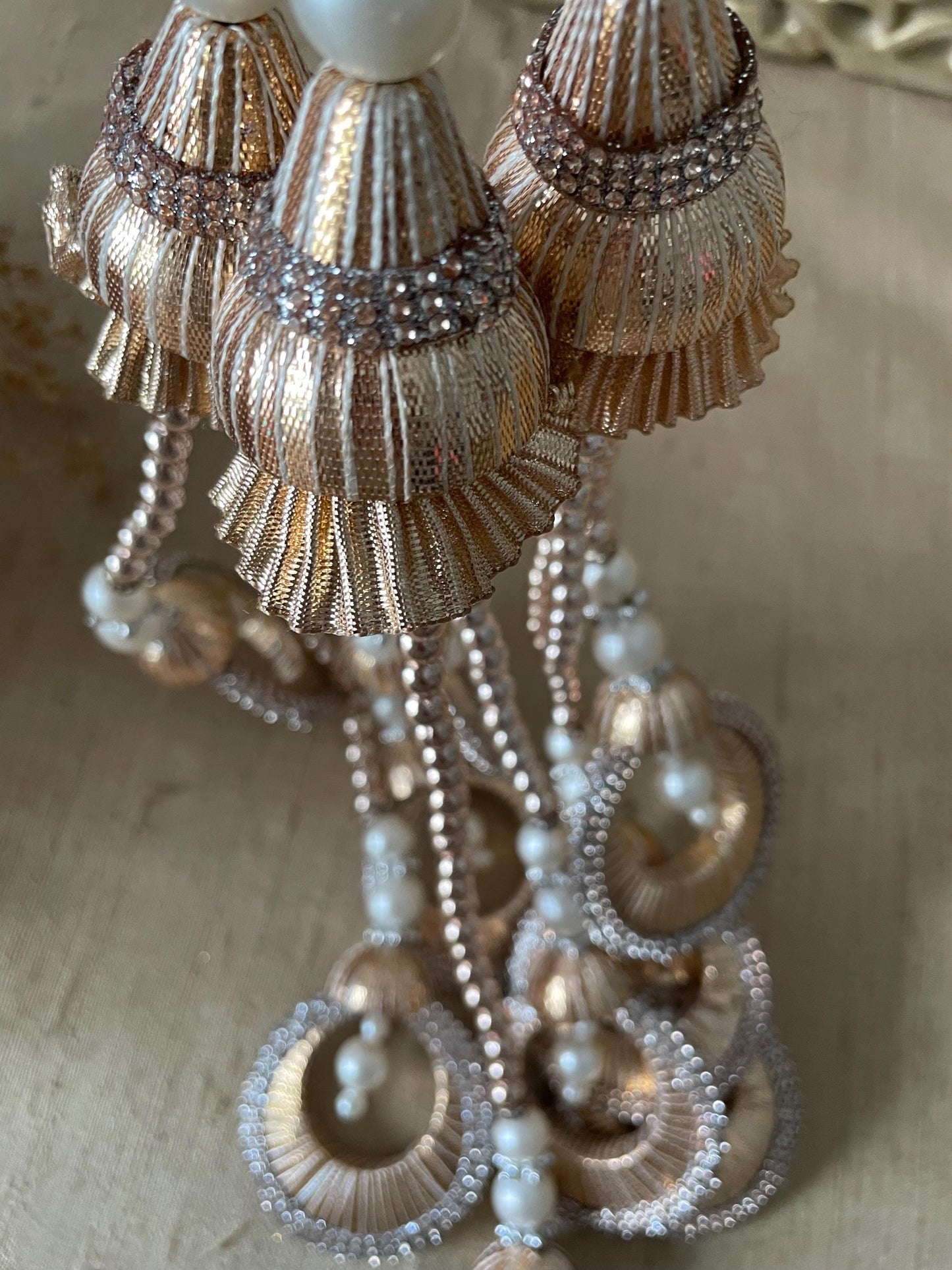 Bridal Paranda: Rose Gold Punjabi Hair Tassel with Pearls