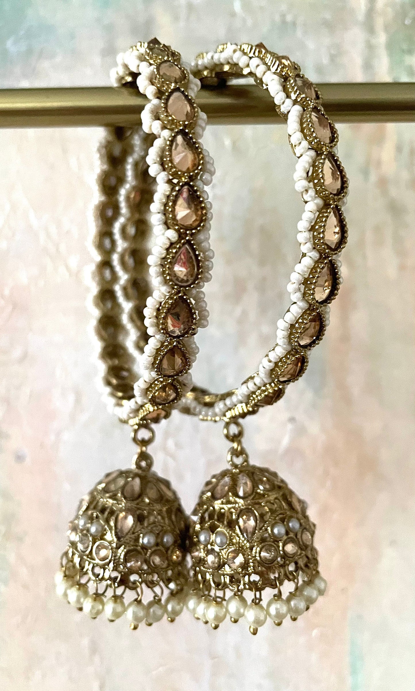 Red Velvet Bangle Stack: Pearl Kundan Jhumki Kangan, Indian Bridal Jewelry (Set of 50)