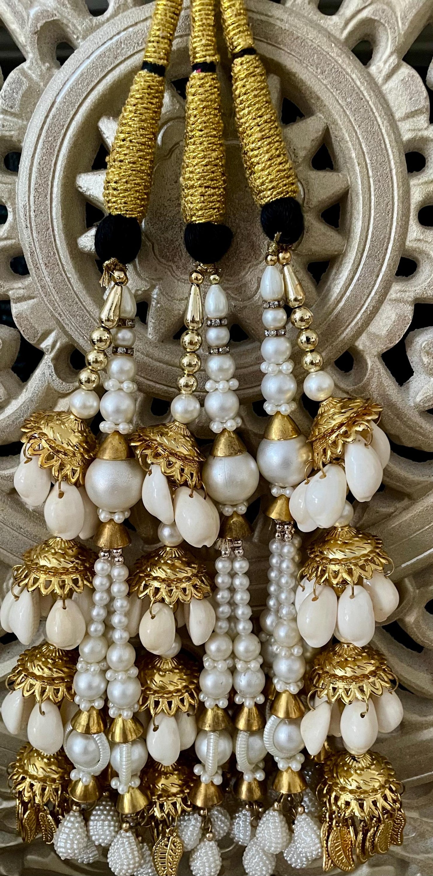 Bridal Paranda: Punjabi Wedding Hair Braid Tassel with Pearl & Cowrie Shell