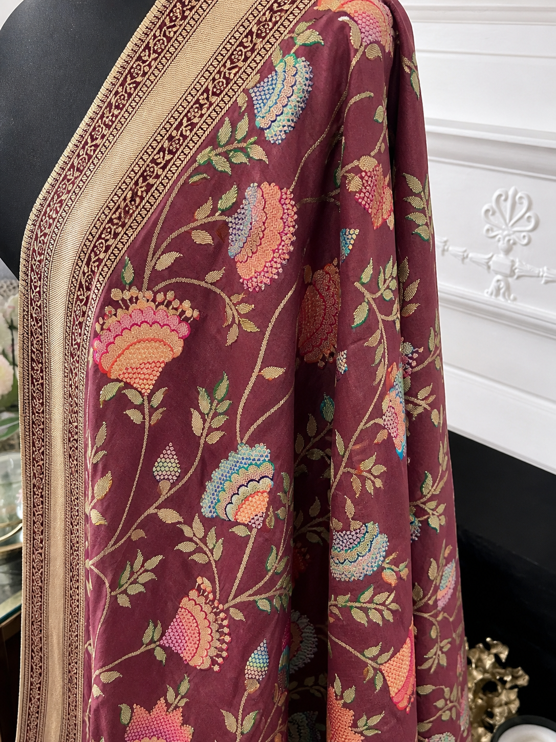 Muted Wine/ Dusted Mehroon Elegant & Suave Benarsi Banarsi Zari Woven Silk Duppattas Scarf Chunni Chunri Odhni