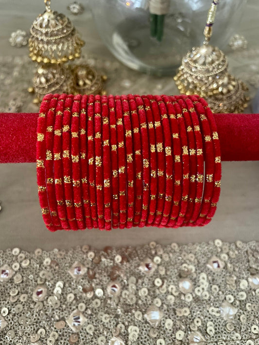 Glass Bangles- Pack of 10 Bangles| Red Various Designs